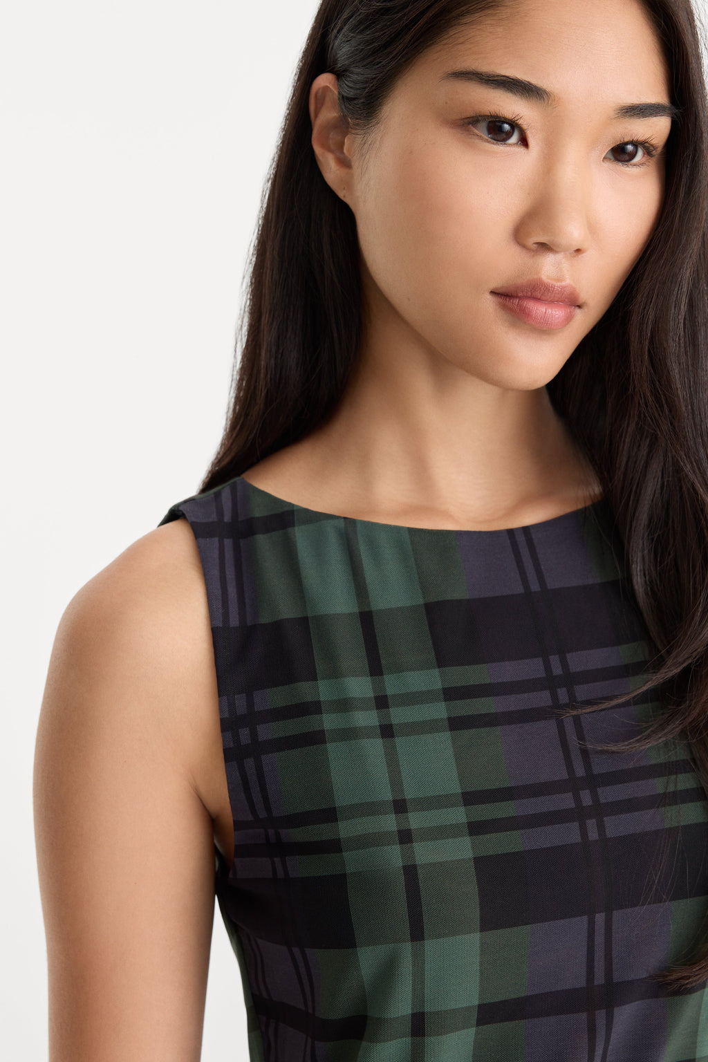 Luxury THE MESH MINI DRESS NAVY AND GREEN PLAID