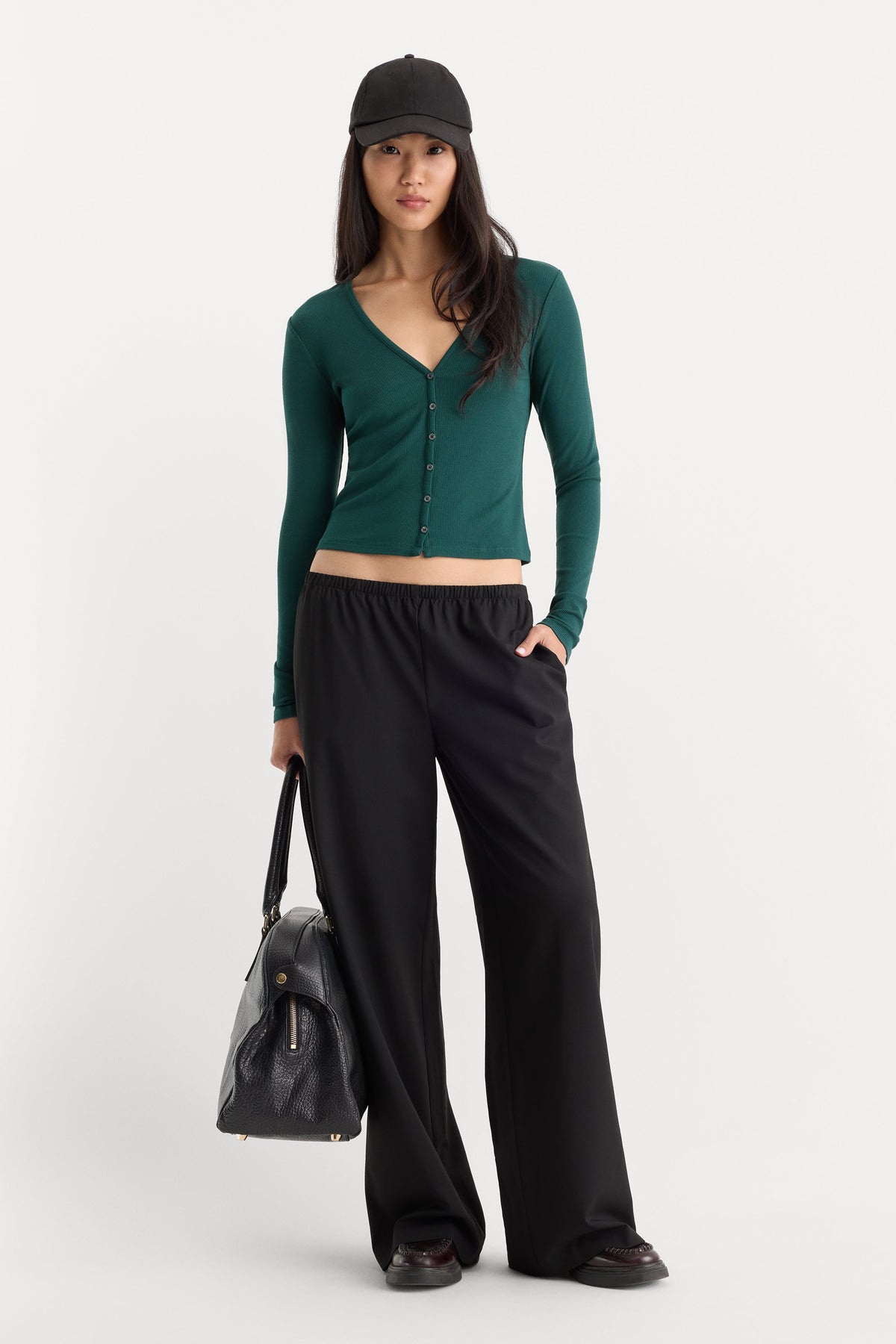 Luxury THE RIB V NECK CARDIGAN FOREST GREEN