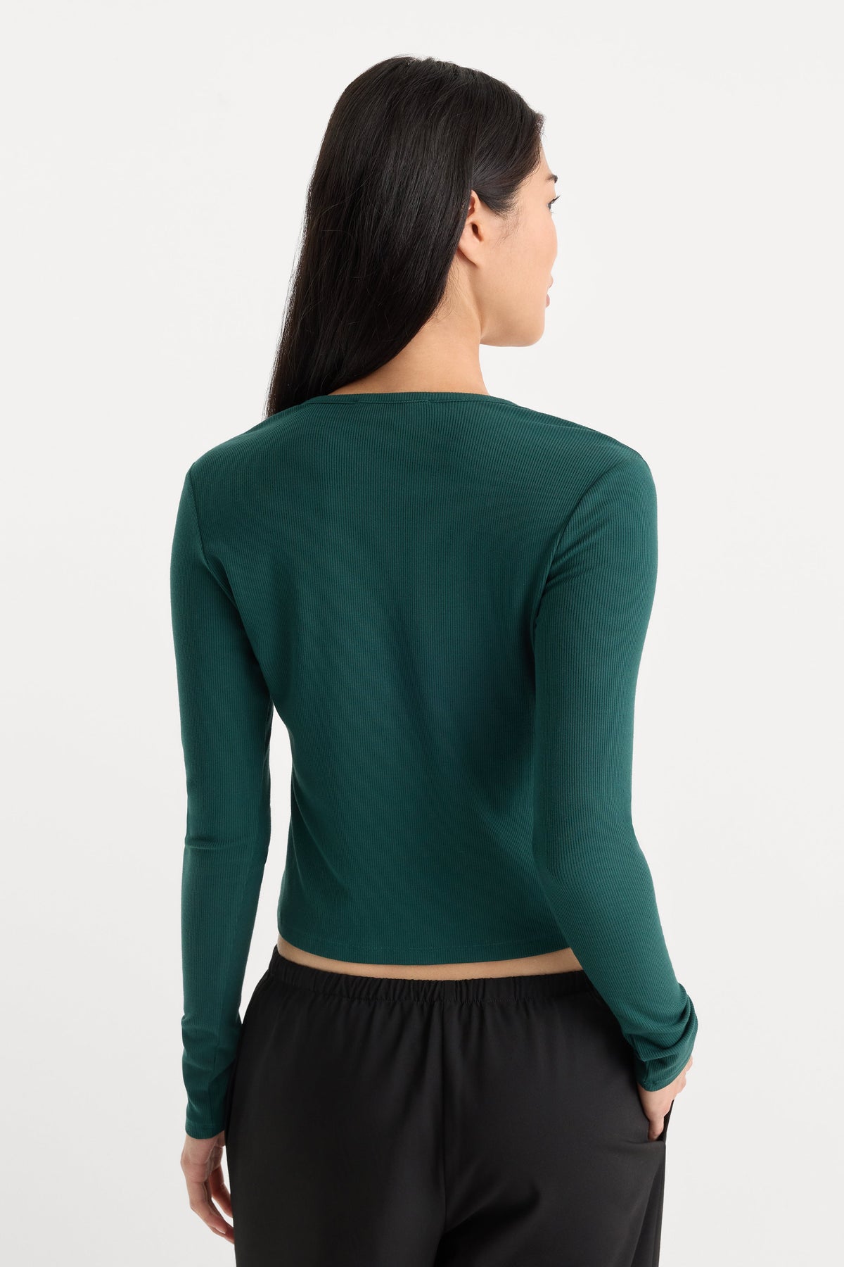 Luxury THE RIB V NECK CARDIGAN FOREST GREEN