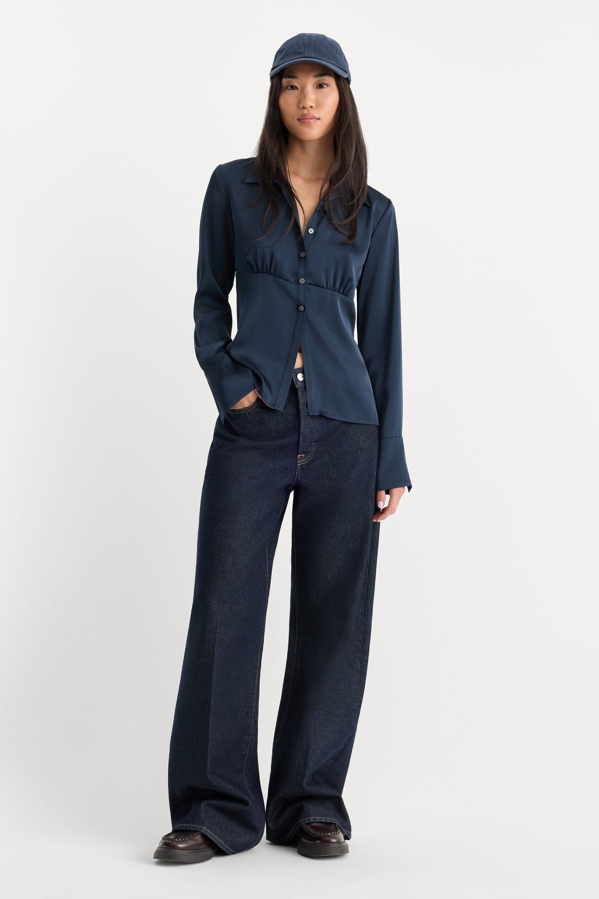 Luxury THE SATIN FEMME SHIRT NEW NAVY002