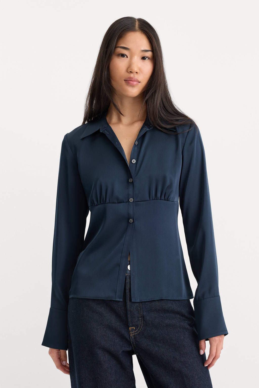 Luxury THE SATIN FEMME SHIRT NEW NAVY002