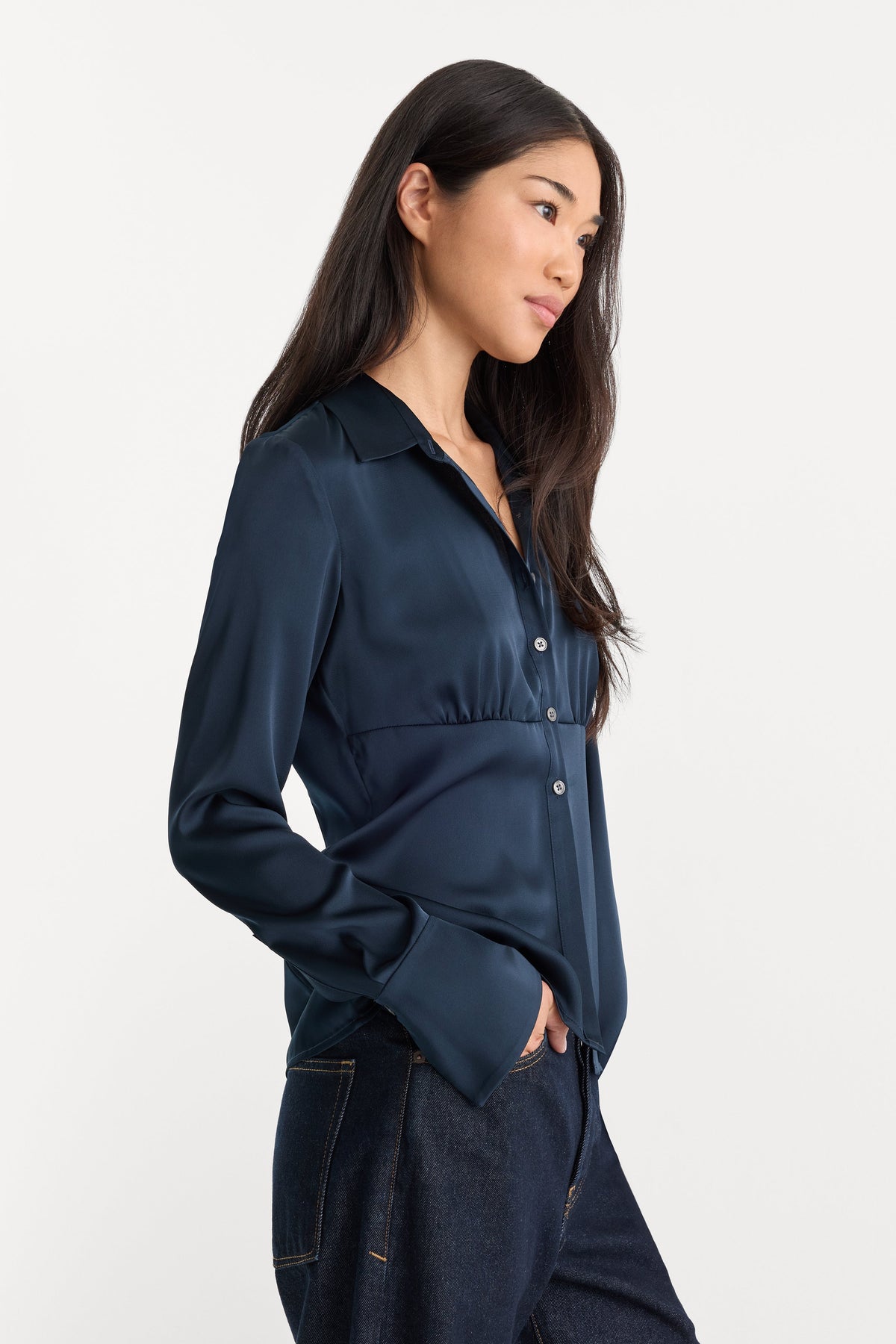 Luxury THE SATIN FEMME SHIRT NEW NAVY002