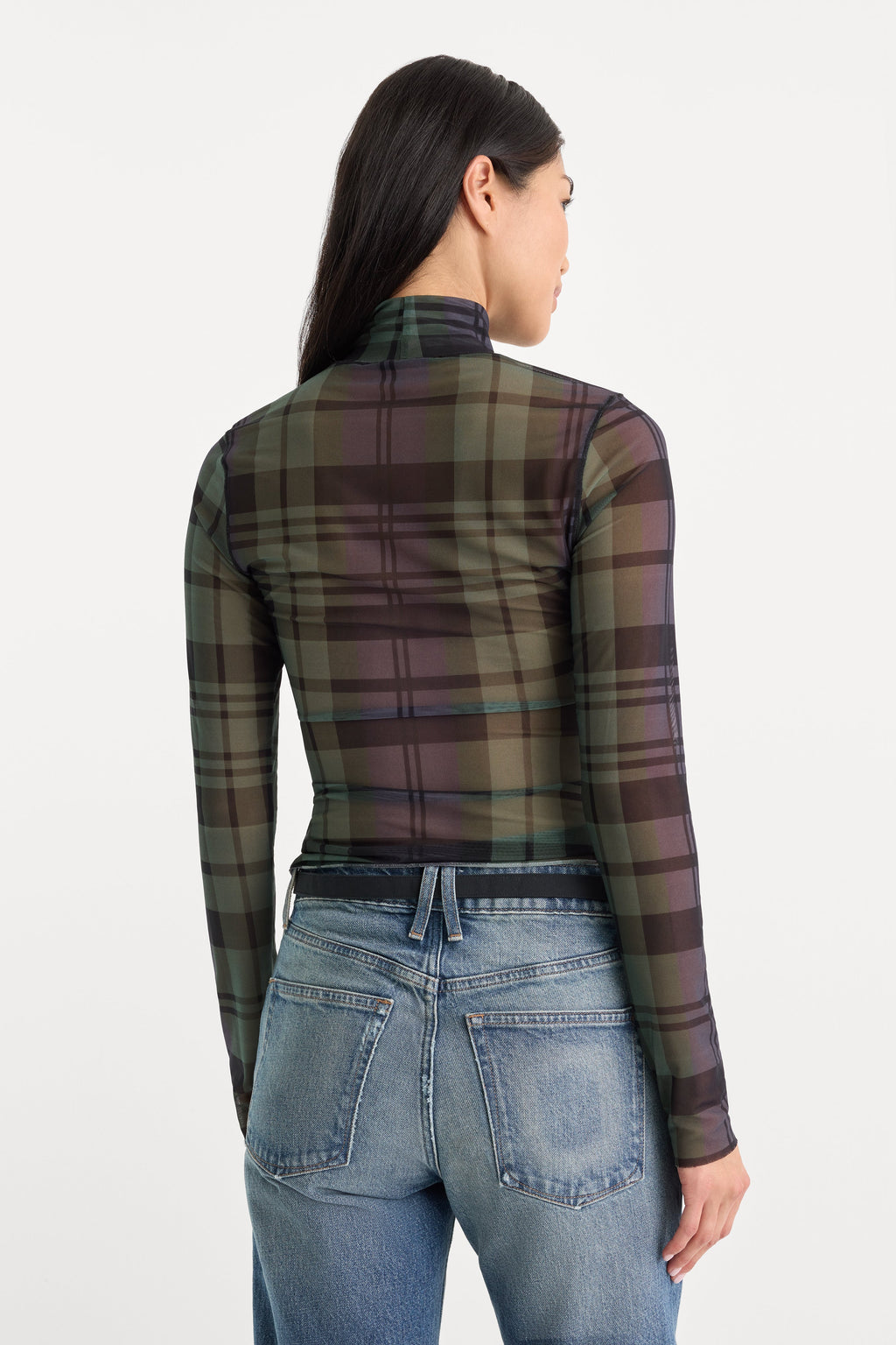 Luxury THE MESH TURTLENECK NAVY AND GREEN PLAID