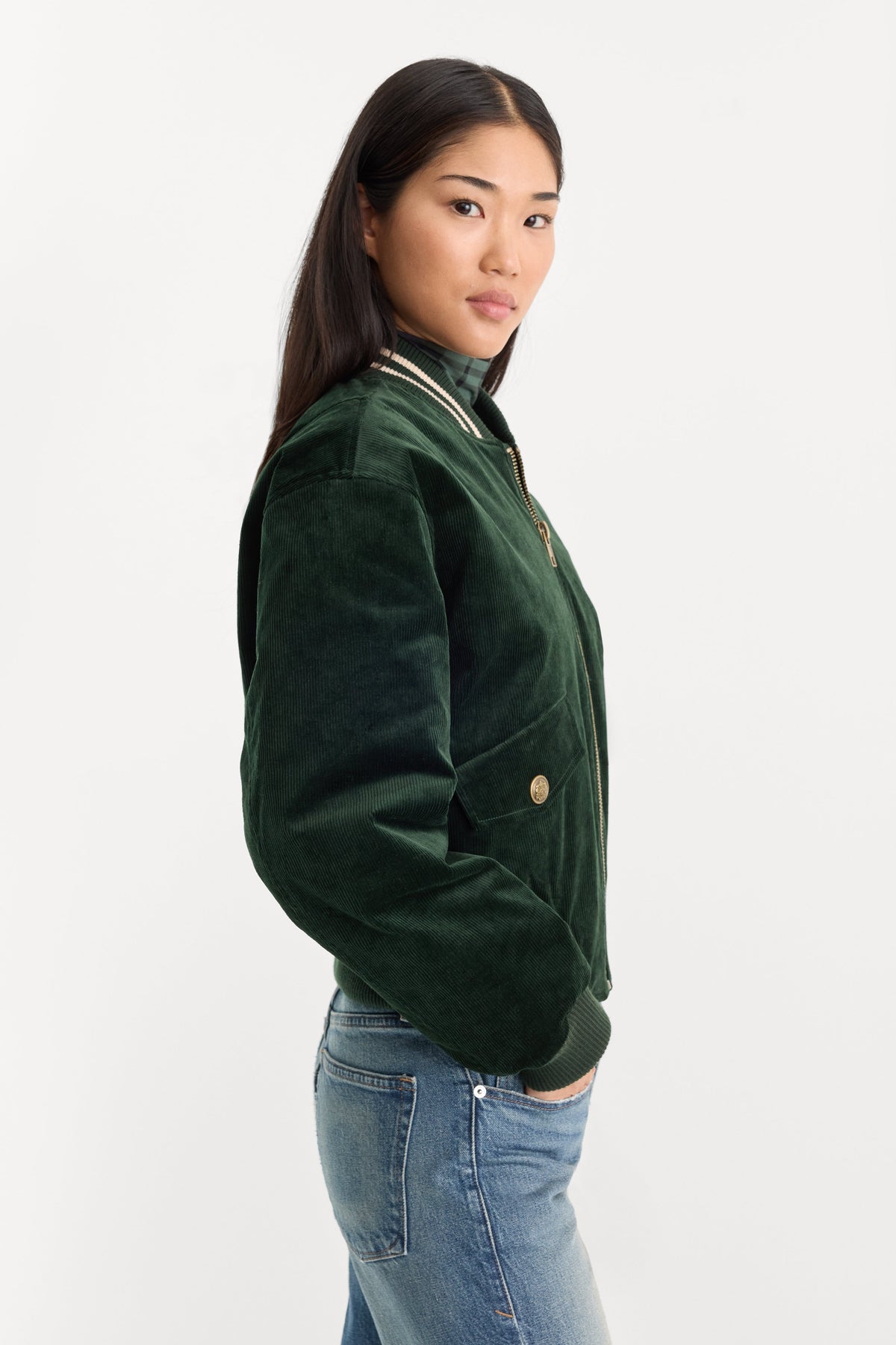 Luxury THE CORD VARSITY JACKET FOREST GREEN