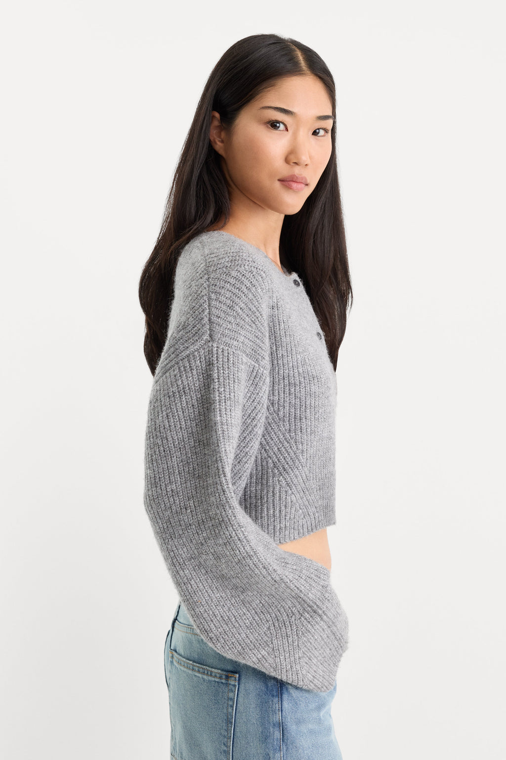 Luxury THE CHUNKY KNIT CARDIGAN HEATHER GREY