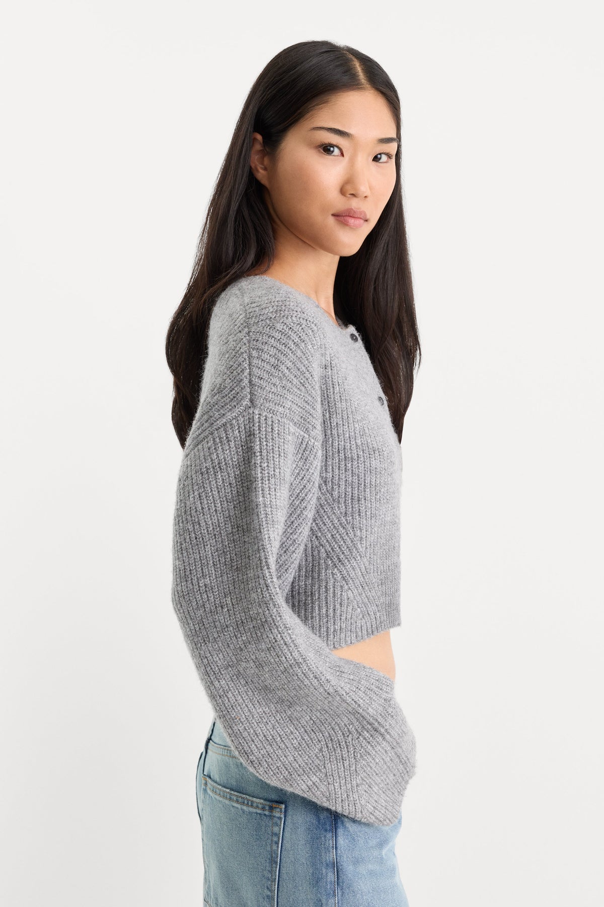 Luxury THE CHUNKY KNIT CARDIGAN HEATHER GREY
