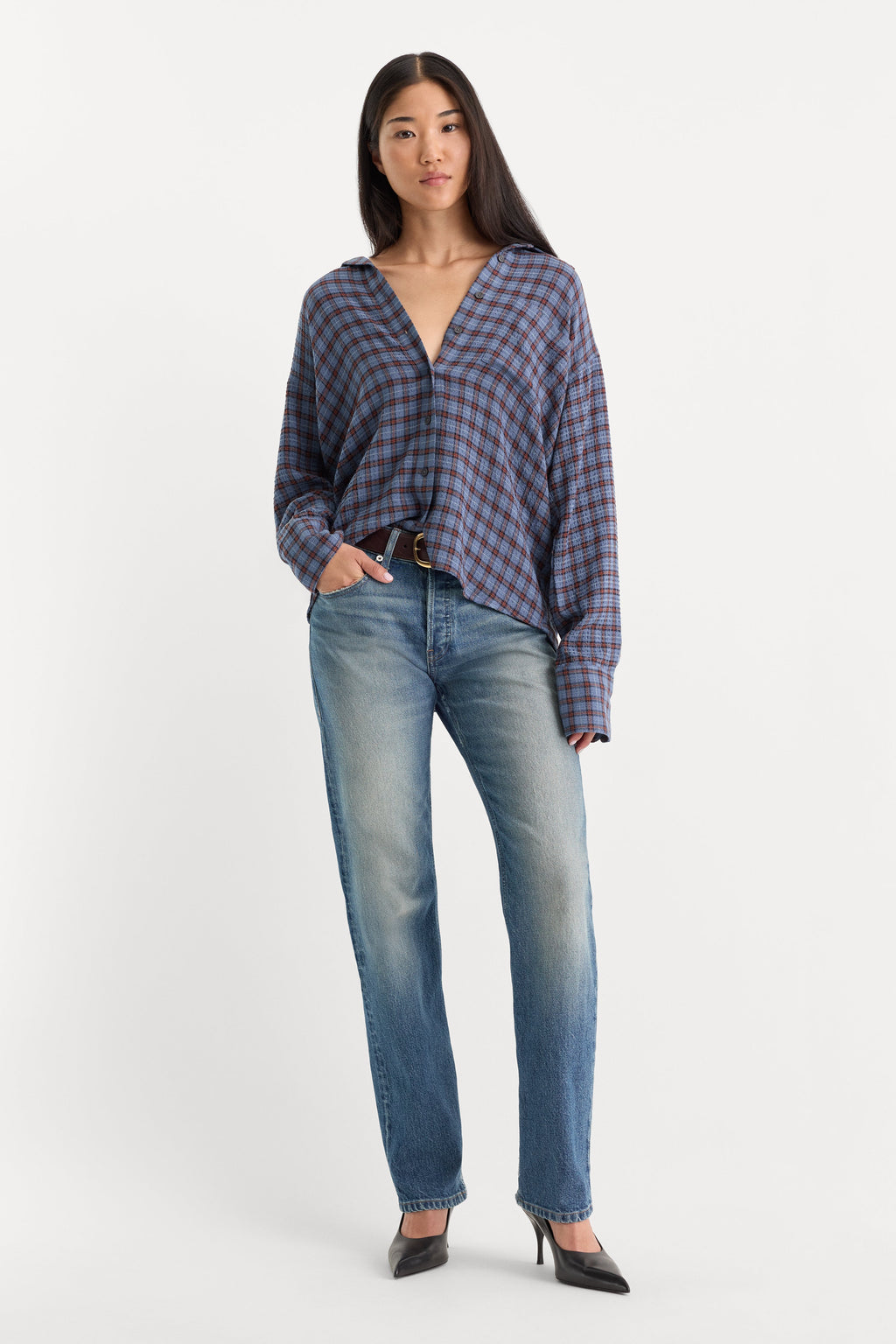 Luxury THE CRINKLE EASY SHIRT BLUE PLAID