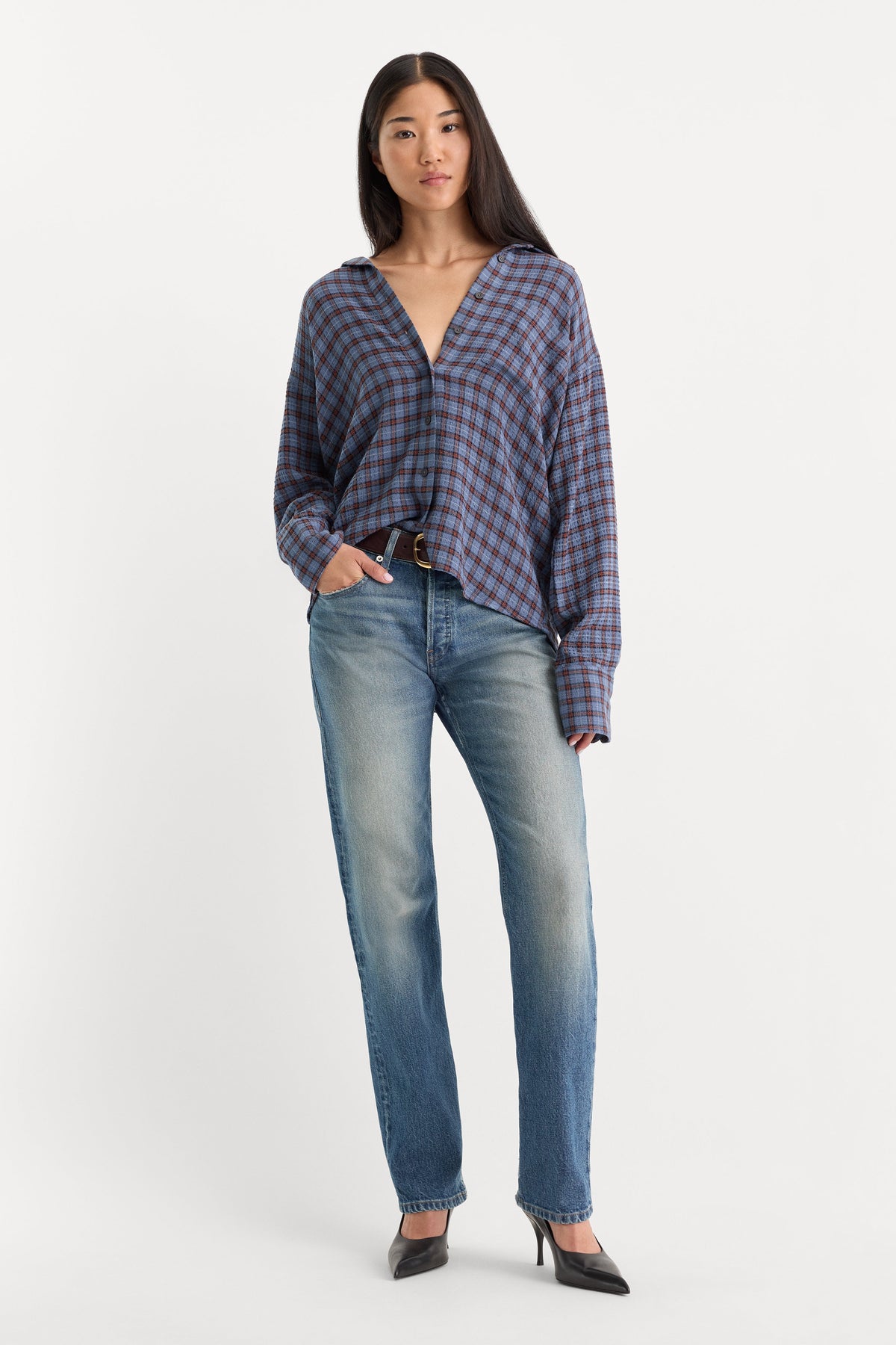 Luxury THE CRINKLE EASY SHIRT BLUE PLAID