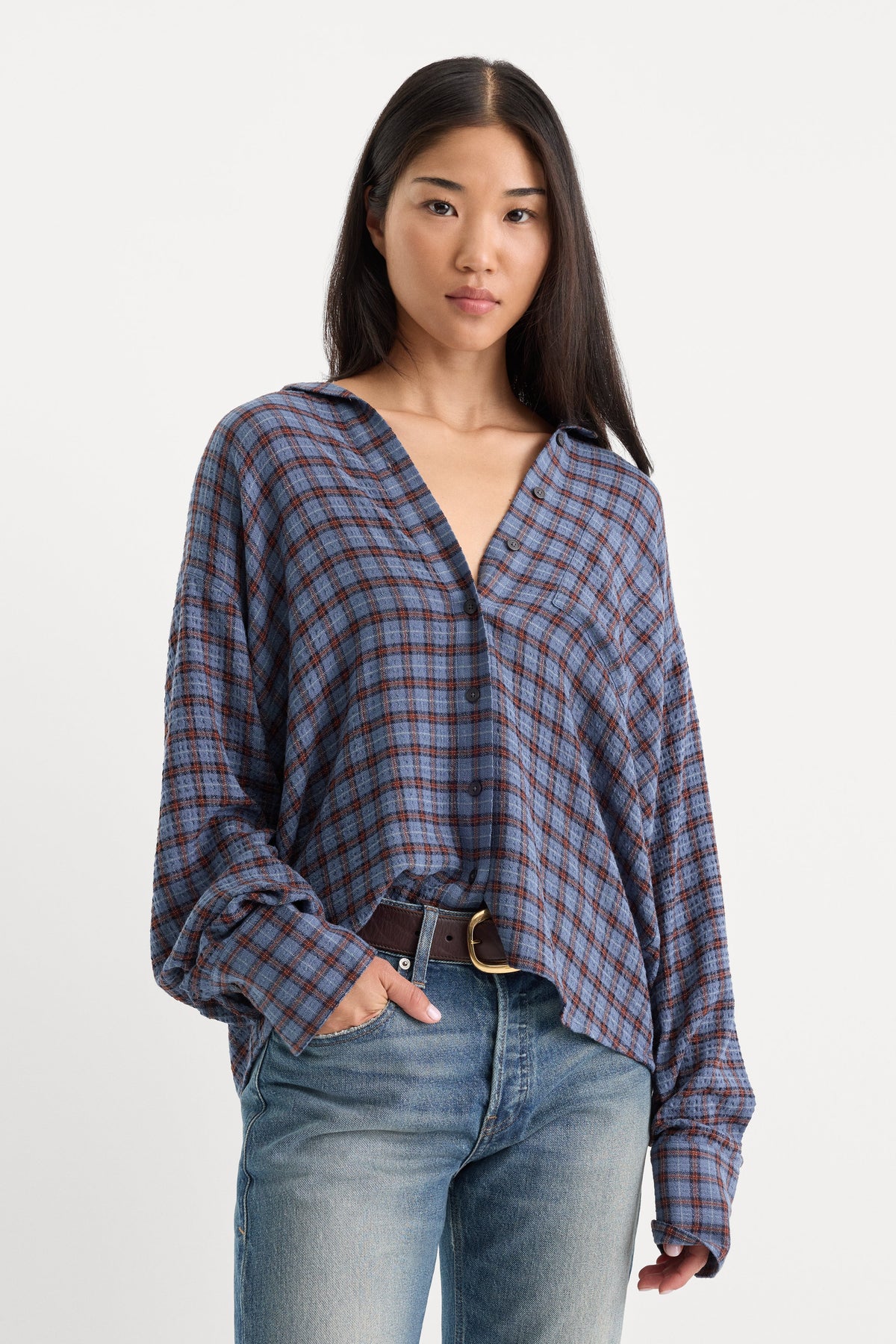 Luxury THE CRINKLE EASY SHIRT BLUE PLAID