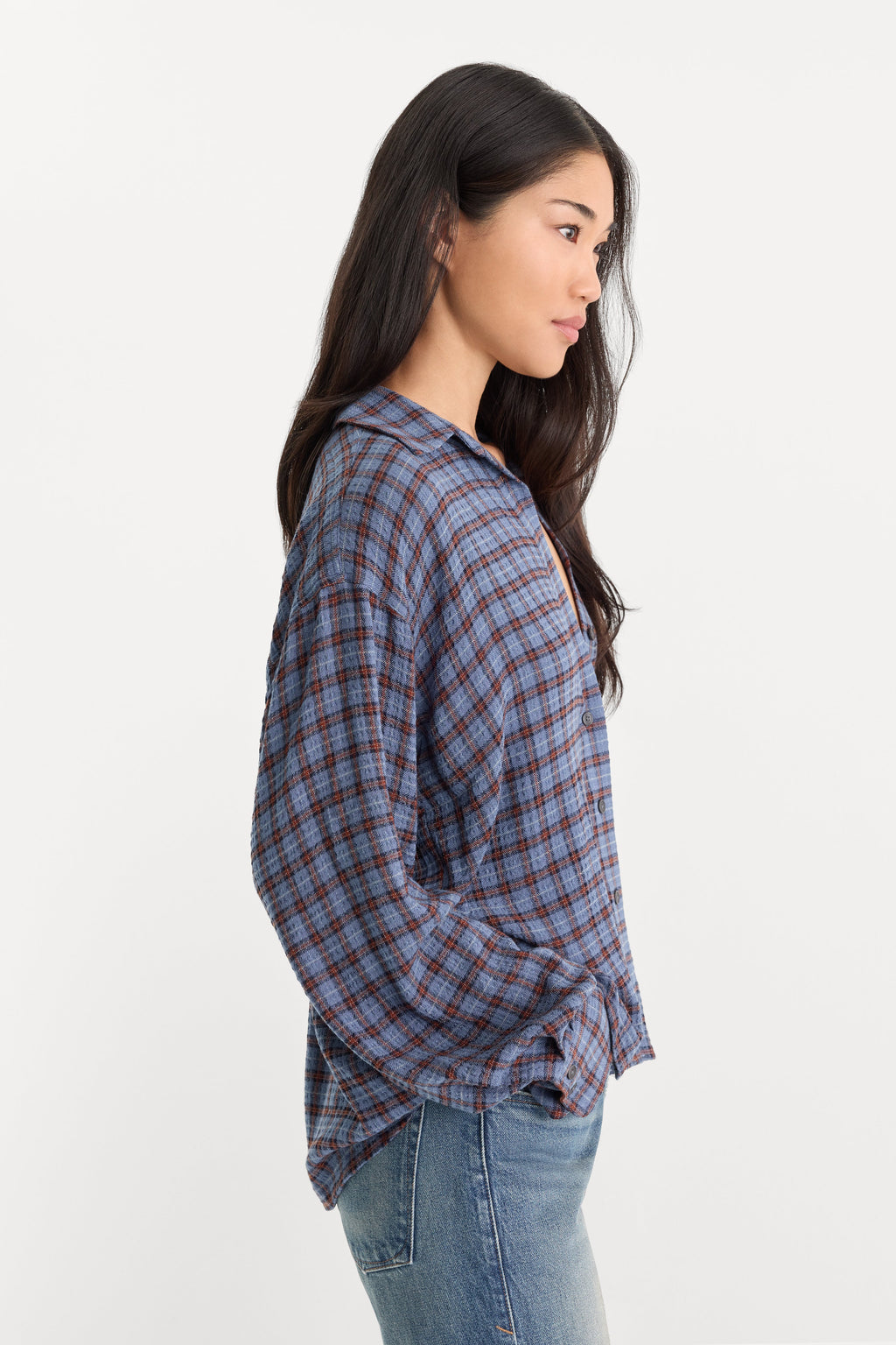 Luxury THE CRINKLE EASY SHIRT BLUE PLAID