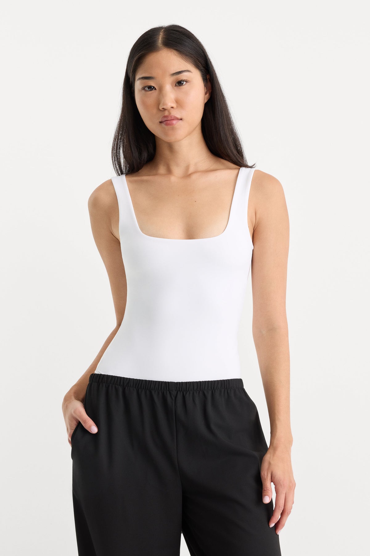 Luxury SCULPTING MODERN TANK BODYSUIT WHITE001