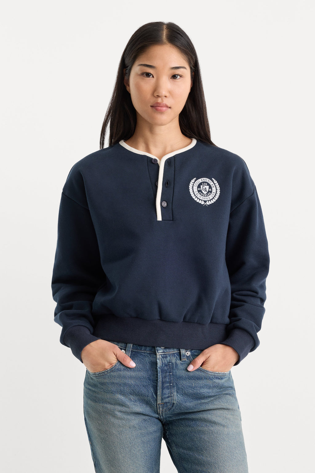 Luxury THE BRUSHED FLEECE HENLEY NEW NAVY