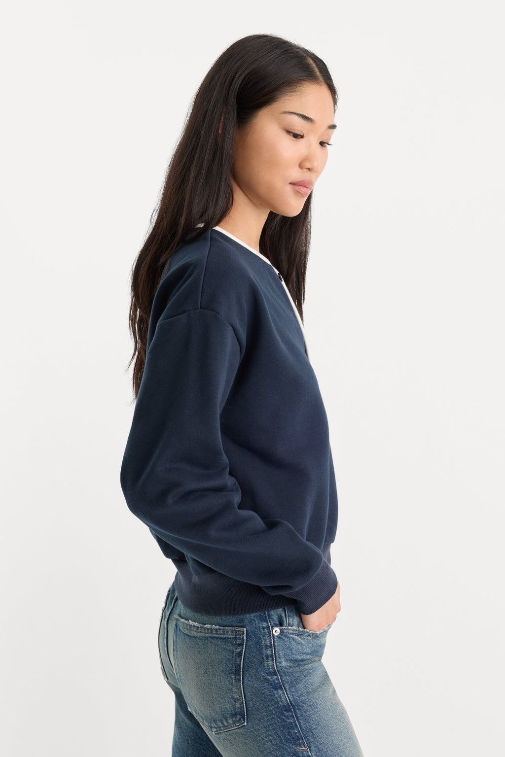 Luxury THE BRUSHED FLEECE HENLEY NEW NAVY