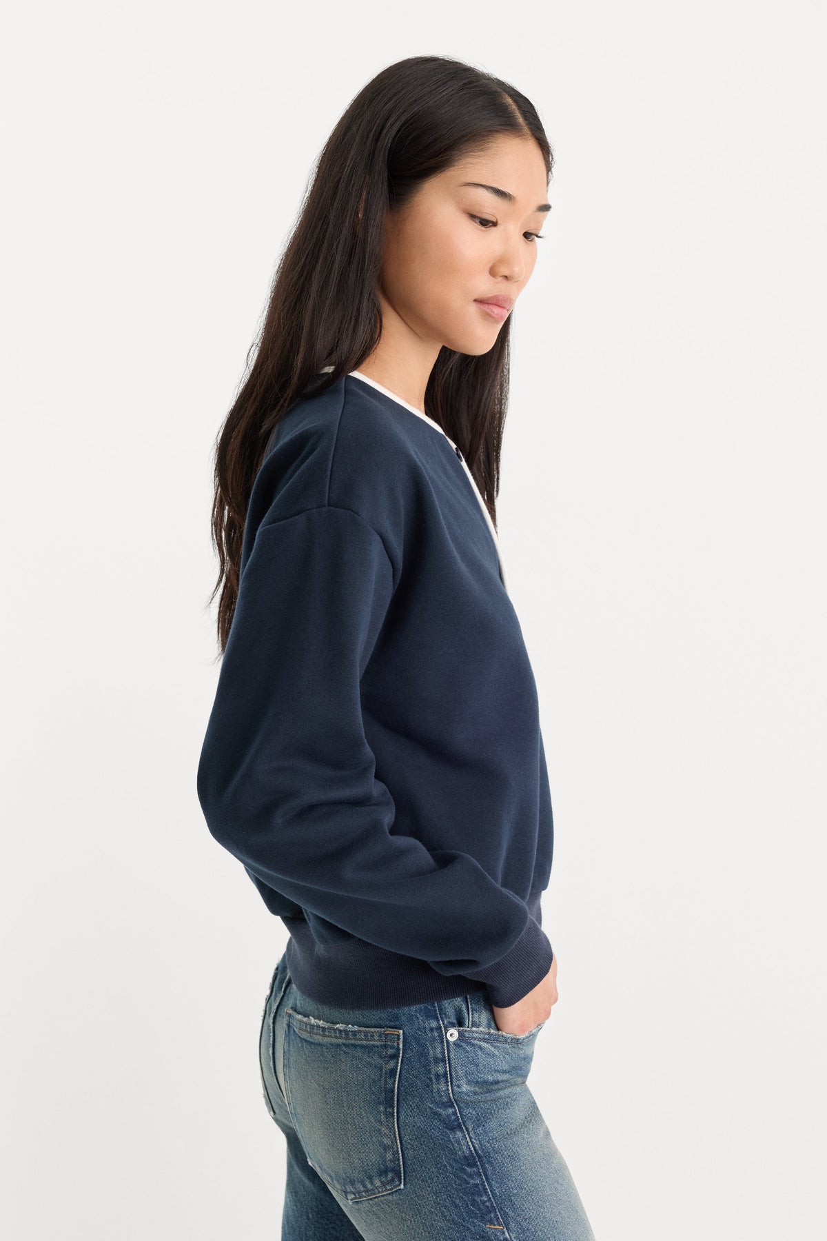 Luxury THE BRUSHED FLEECE HENLEY NEW NAVY