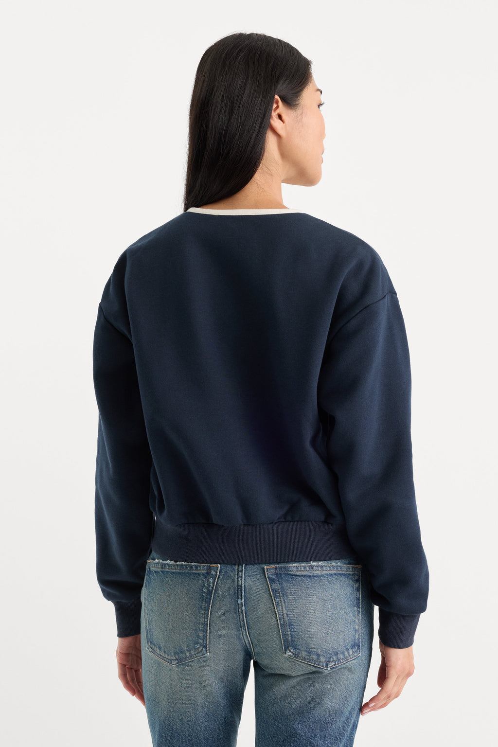 Luxury THE BRUSHED FLEECE HENLEY NEW NAVY