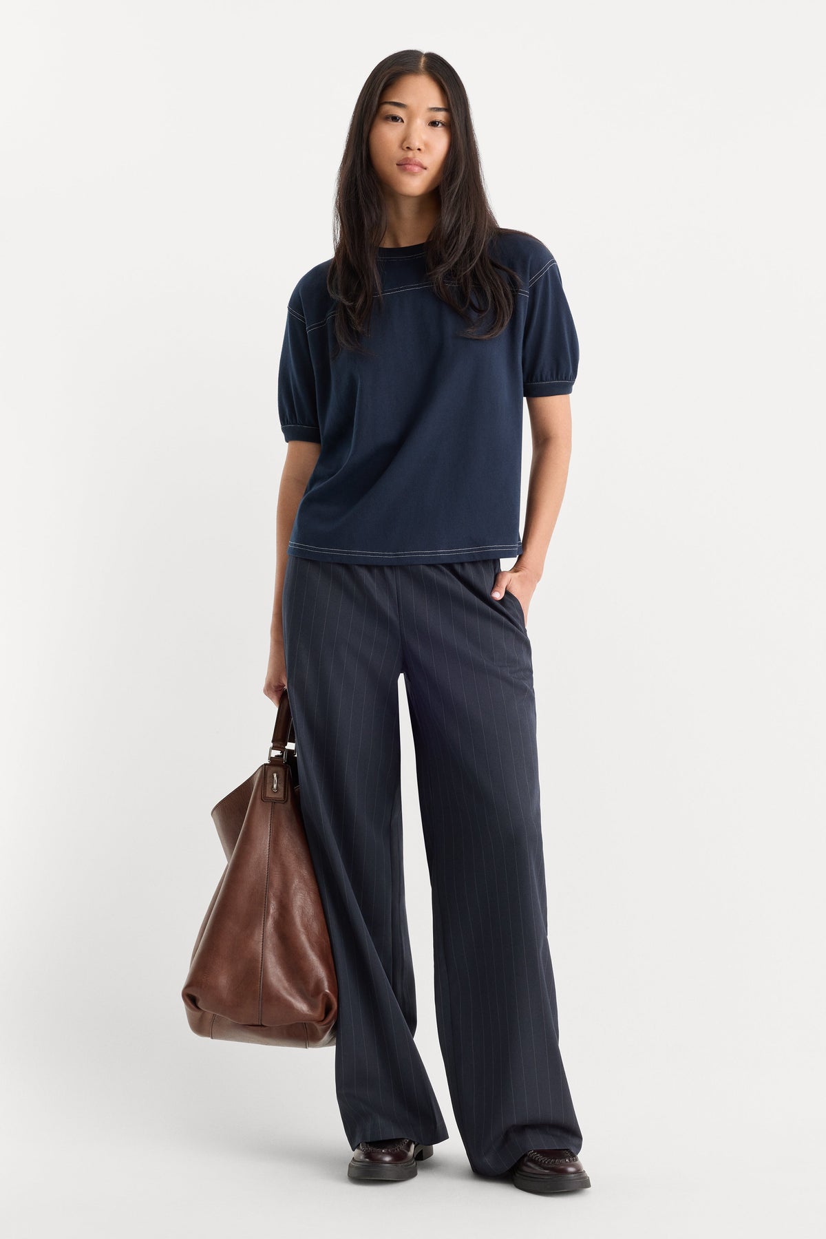 Luxury THE PINSTRIPE PULL ON TROUSER NAVY PINSTRIPE