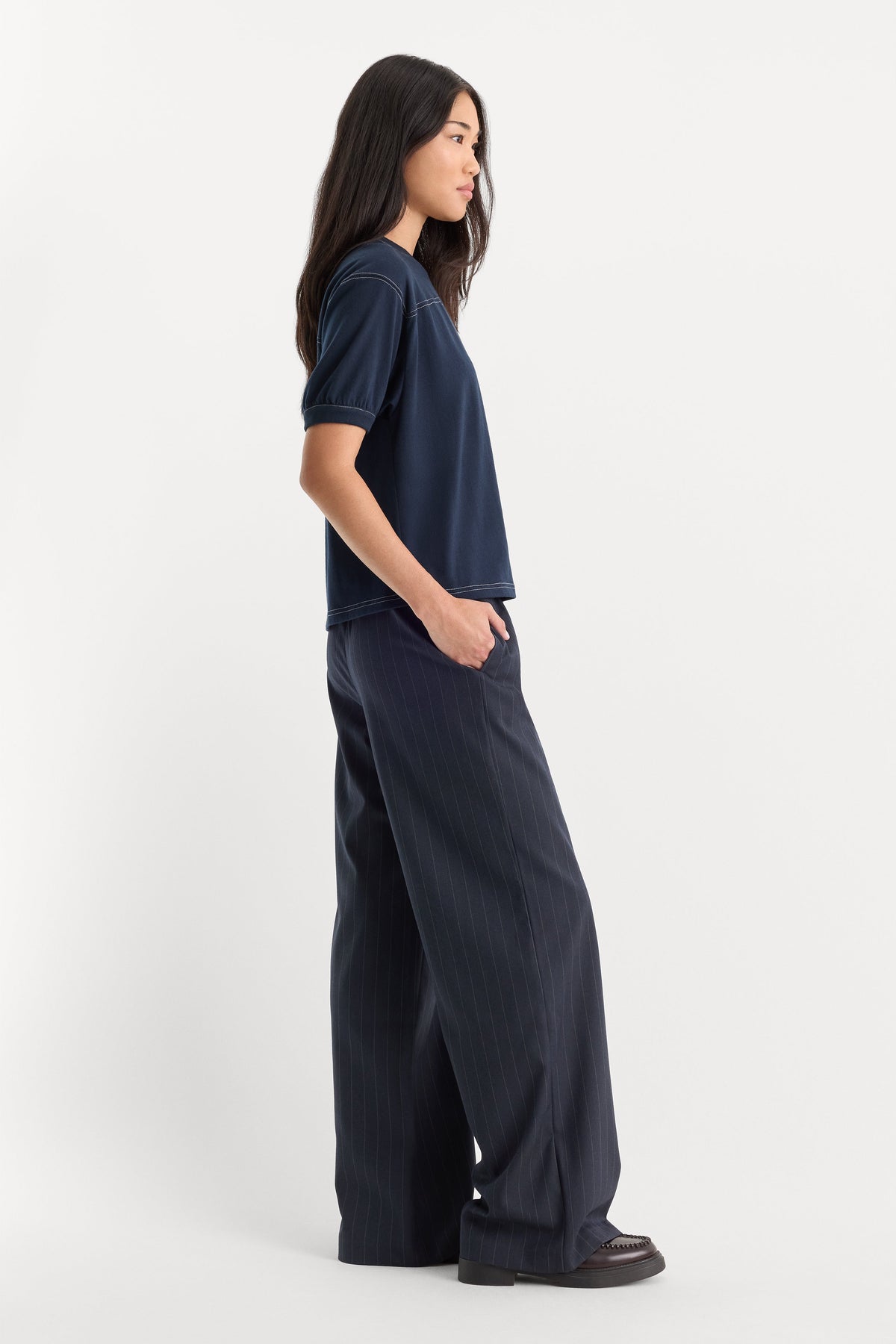 Luxury THE PINSTRIPE PULL ON TROUSER NAVY PINSTRIPE