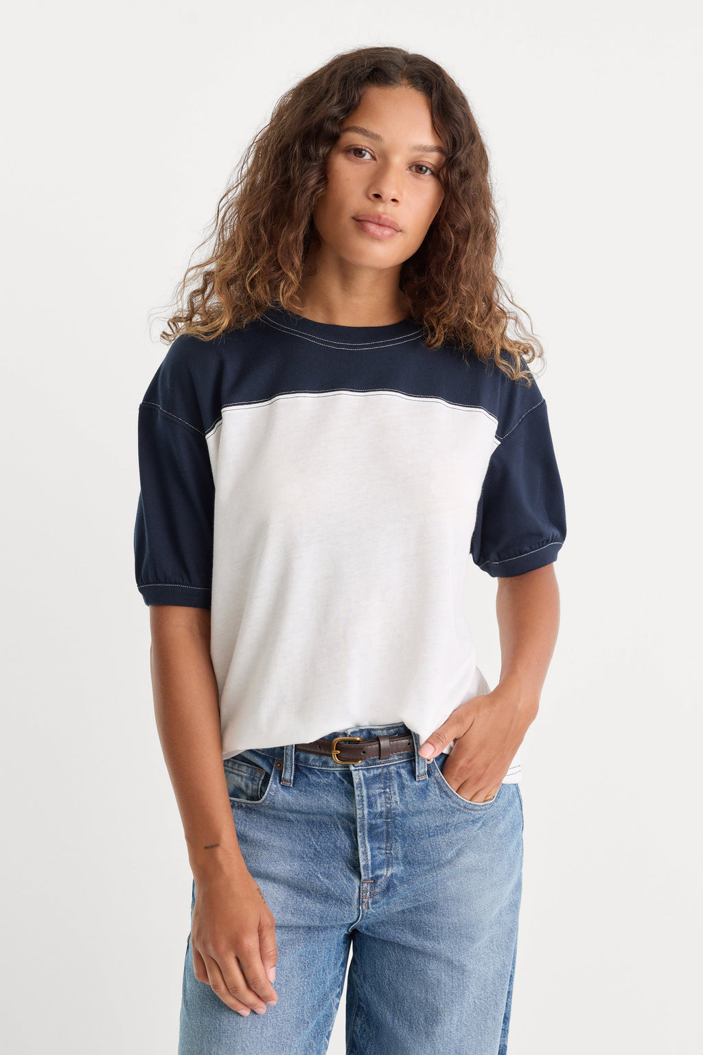 Luxury THE COLORBLOCK GYM TEE NAVY WITH CHALK