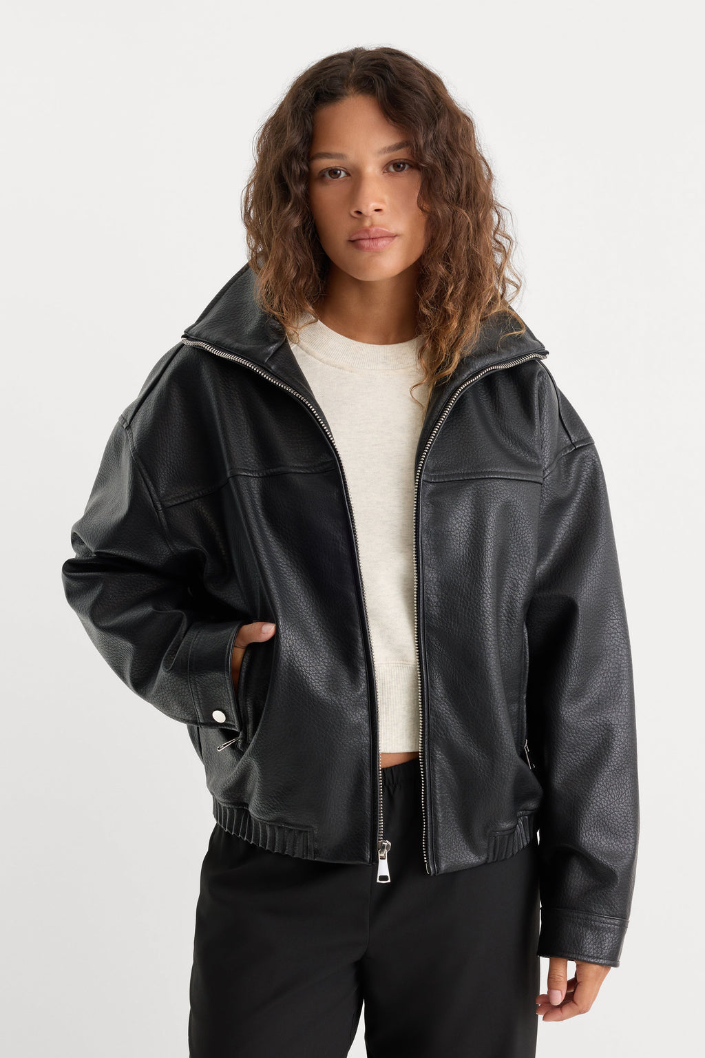 Luxury THE BETTER THAN LEATHER FUNNEL JACKET BLACK001