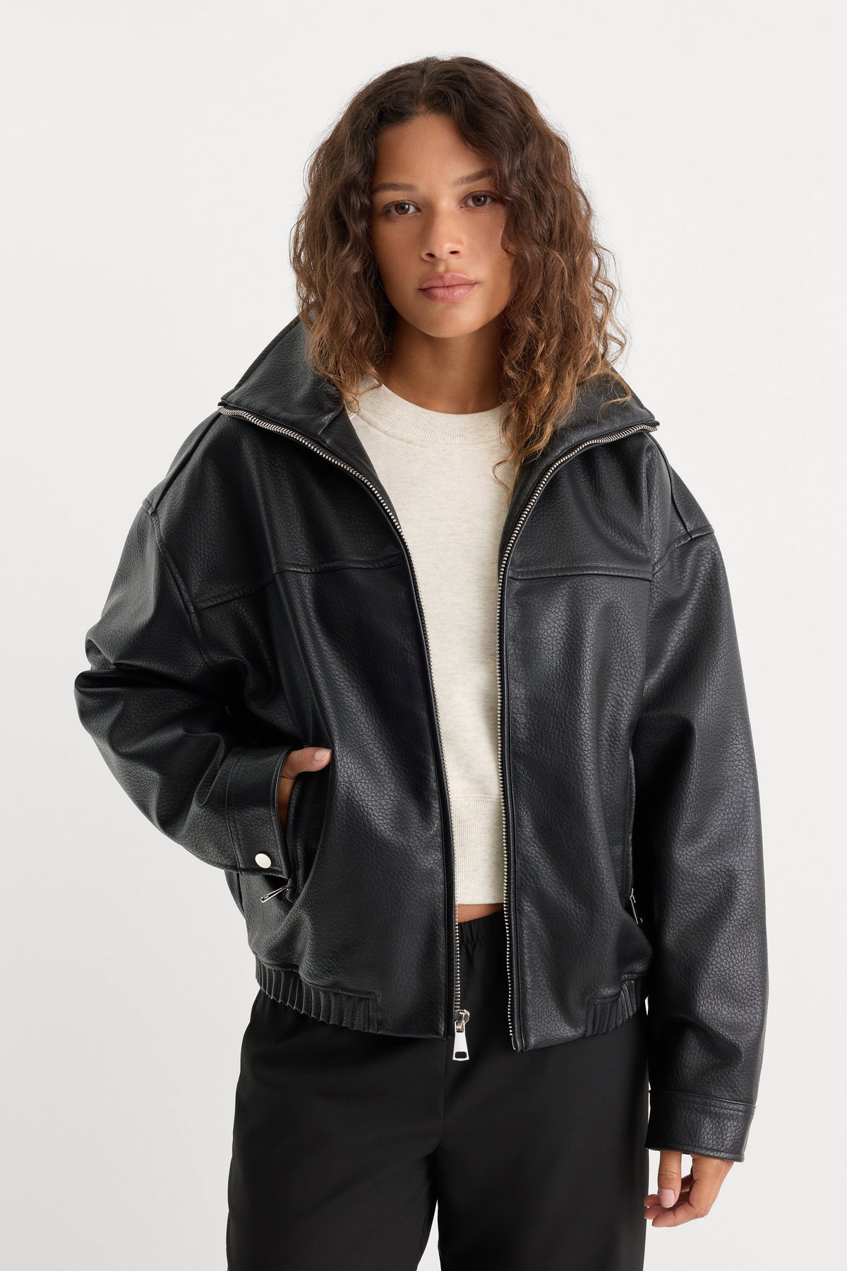 Luxury THE BETTER THAN LEATHER FUNNEL JACKET BLACK001