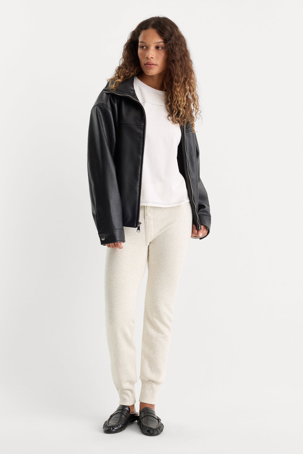 Luxury THE FRENCH TERRY BUTTON FRONT LEGGING OATMEAL HEATHER