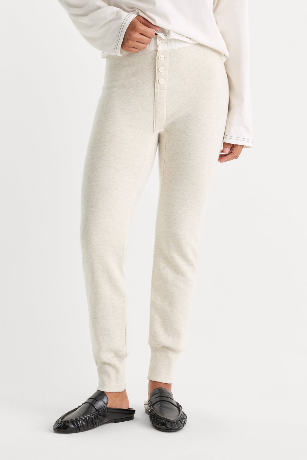 Luxury THE FRENCH TERRY BUTTON FRONT LEGGING OATMEAL HEATHER