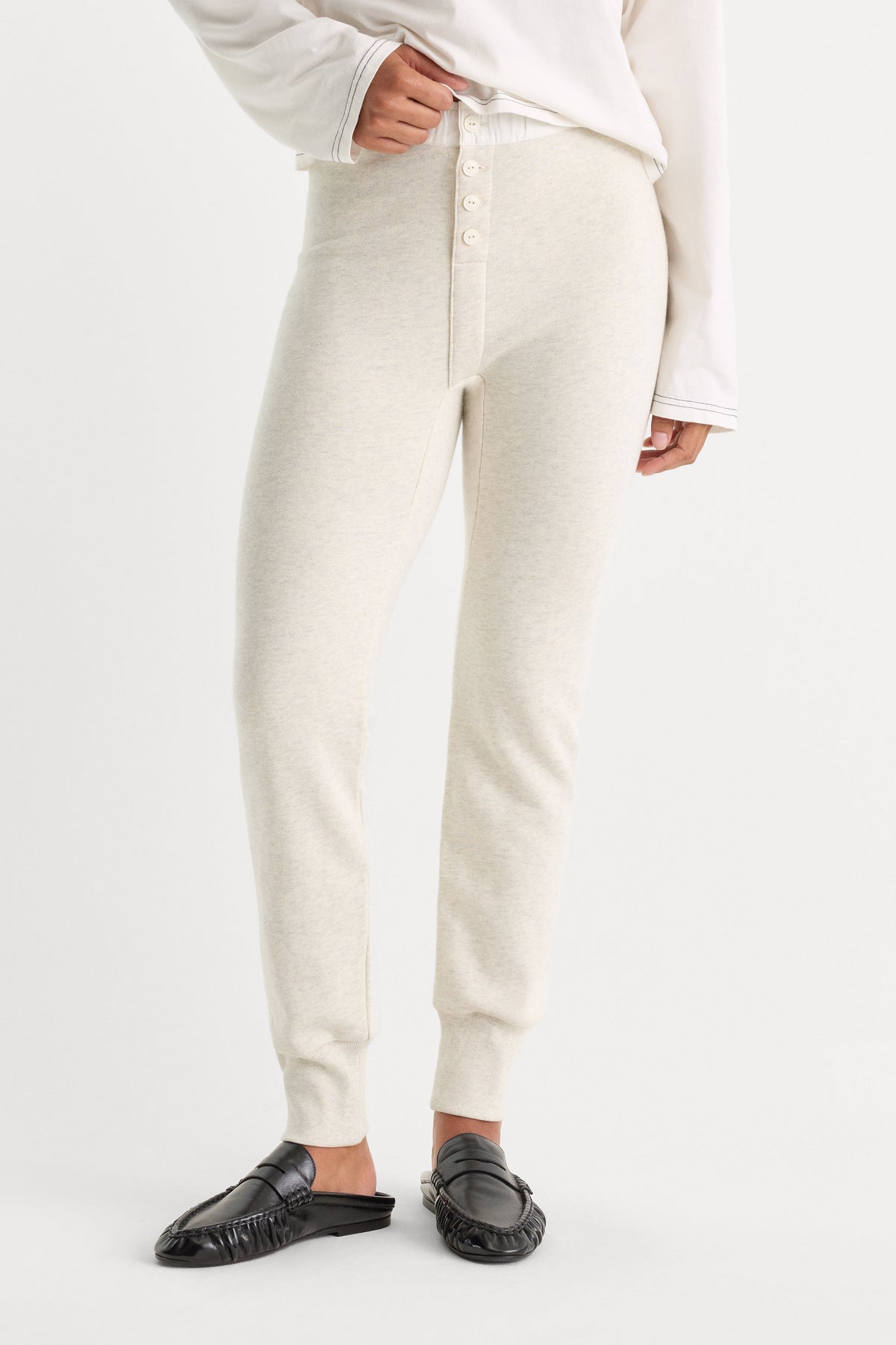 Luxury THE FRENCH TERRY BUTTON FRONT LEGGING OATMEAL HEATHER