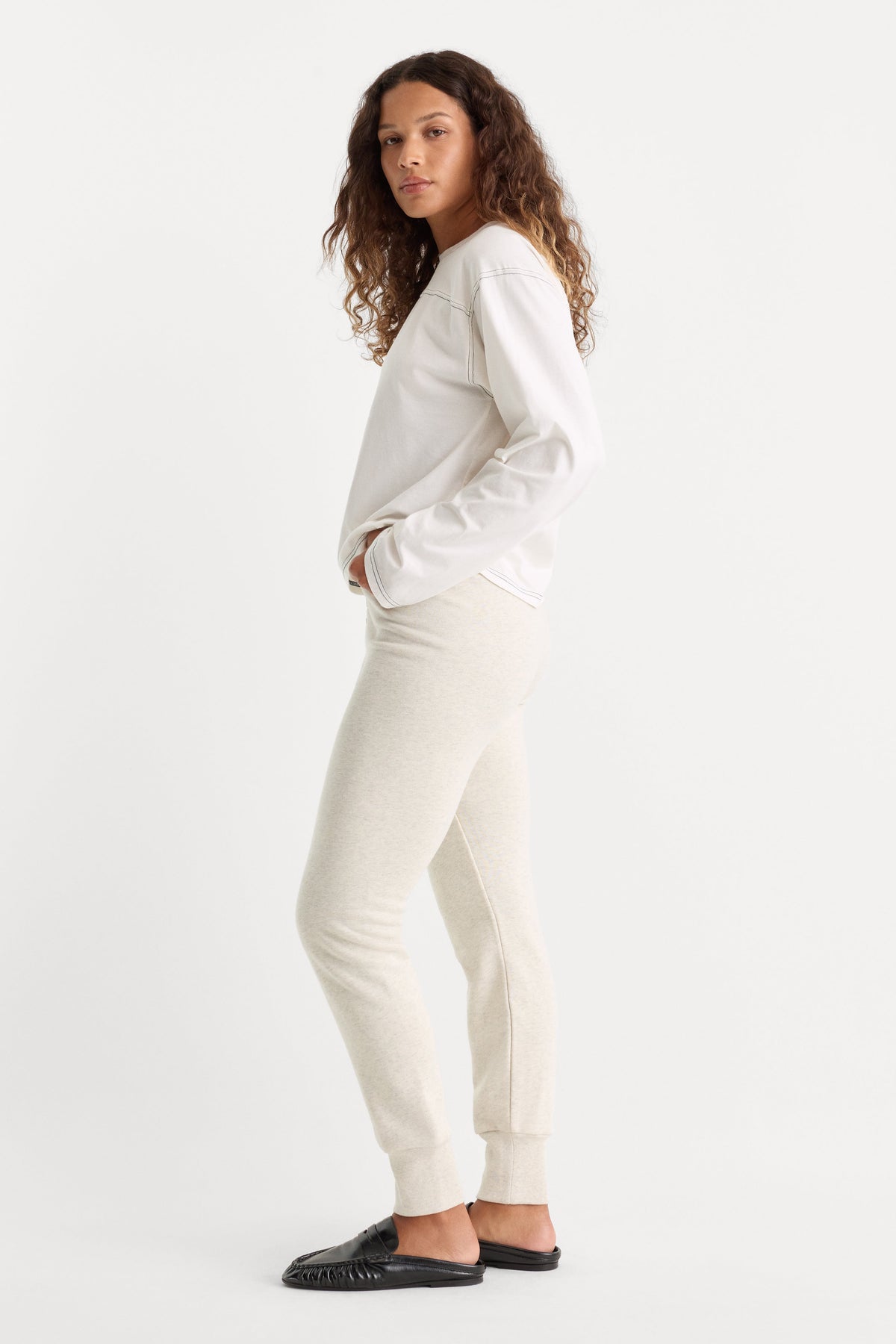 Luxury THE FRENCH TERRY BUTTON FRONT LEGGING OATMEAL HEATHER