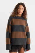 Luxury THE OVERSIZED CREW SWEATER CHARCOAL BROWN STRIPE