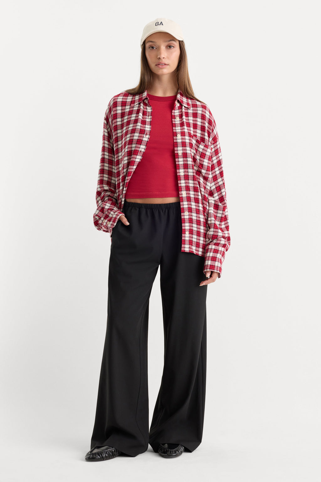 Luxury THE CRINKLE EASY SHIRT CARMINE PLAID