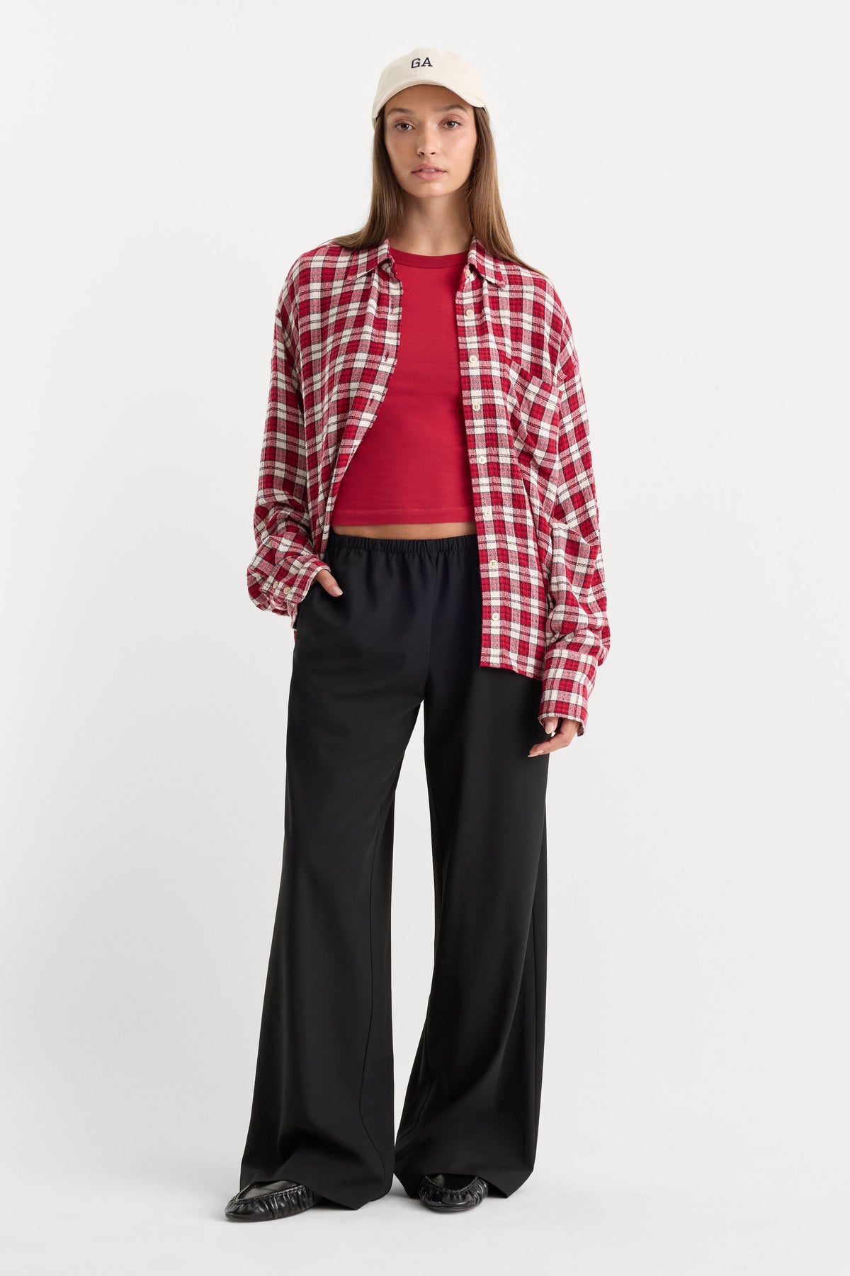 Luxury THE CRINKLE EASY SHIRT CARMINE PLAID