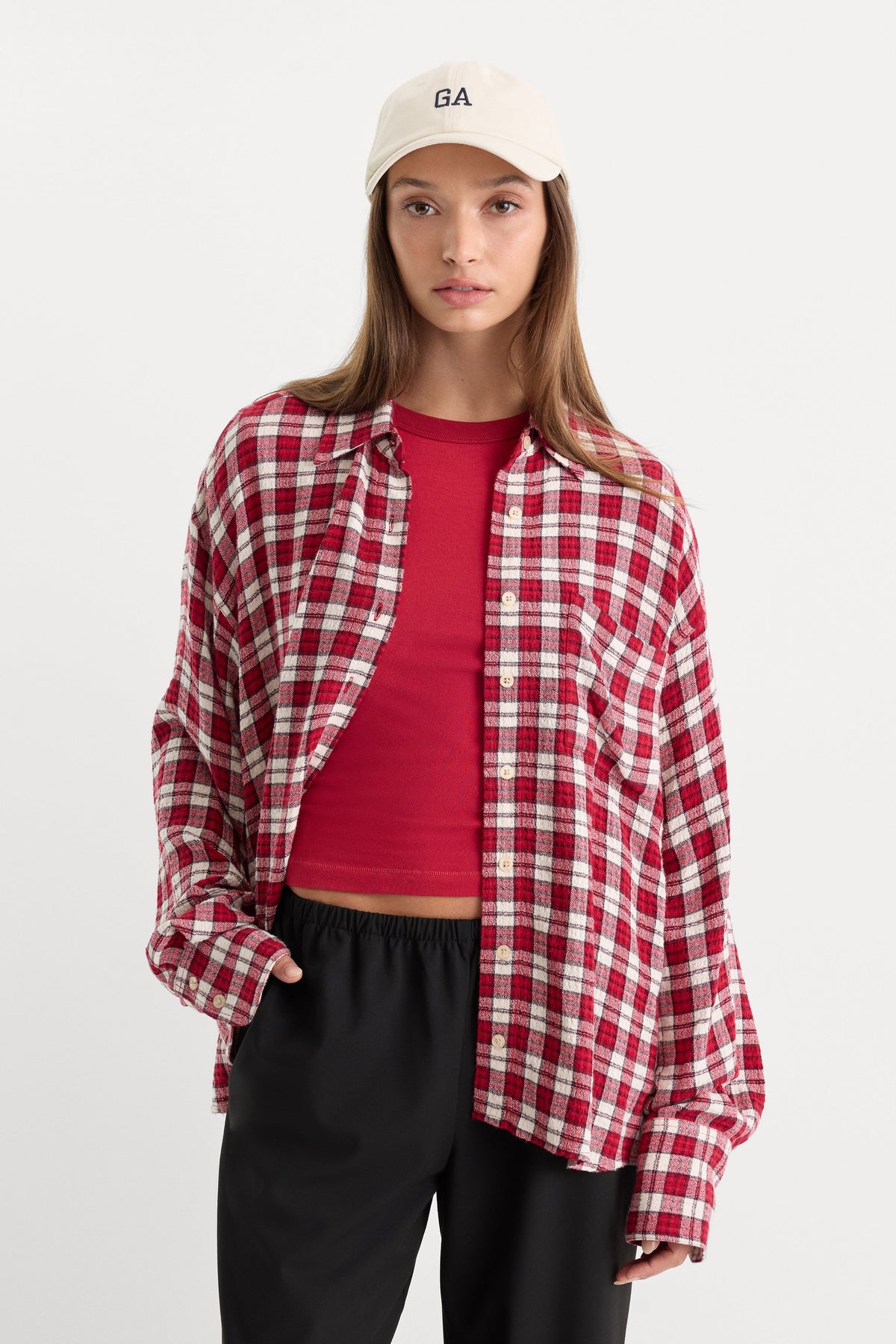 Luxury THE CRINKLE EASY SHIRT CARMINE PLAID