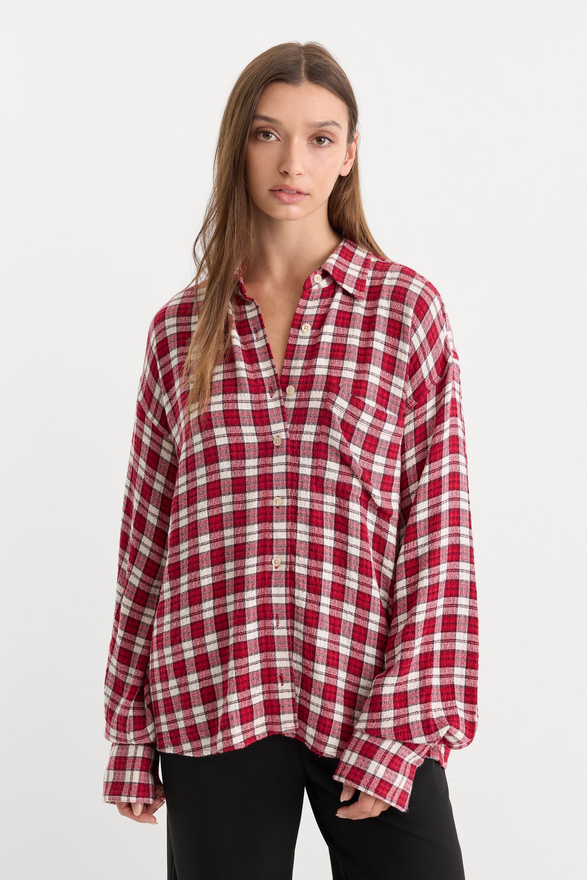 Luxury THE CRINKLE EASY SHIRT CARMINE PLAID
