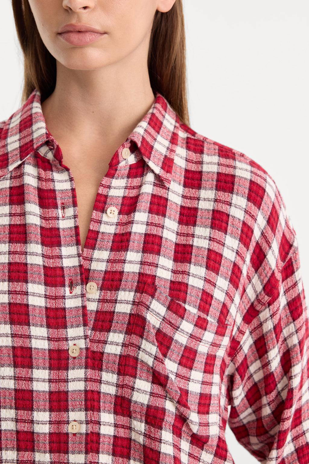Luxury THE CRINKLE EASY SHIRT CARMINE PLAID
