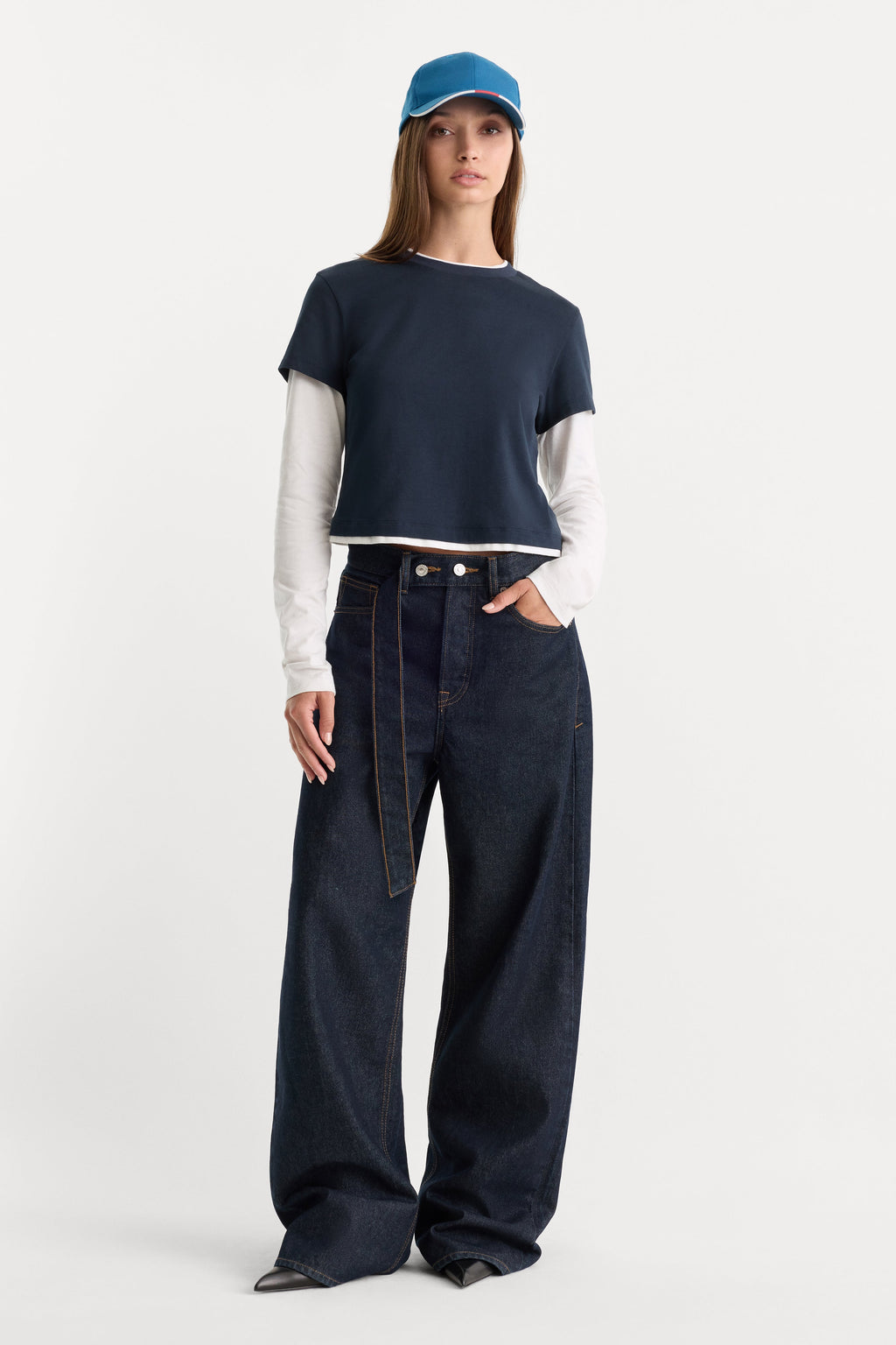 Luxury THE COMBO LAYERED TEE NAVY WITH CHALK
