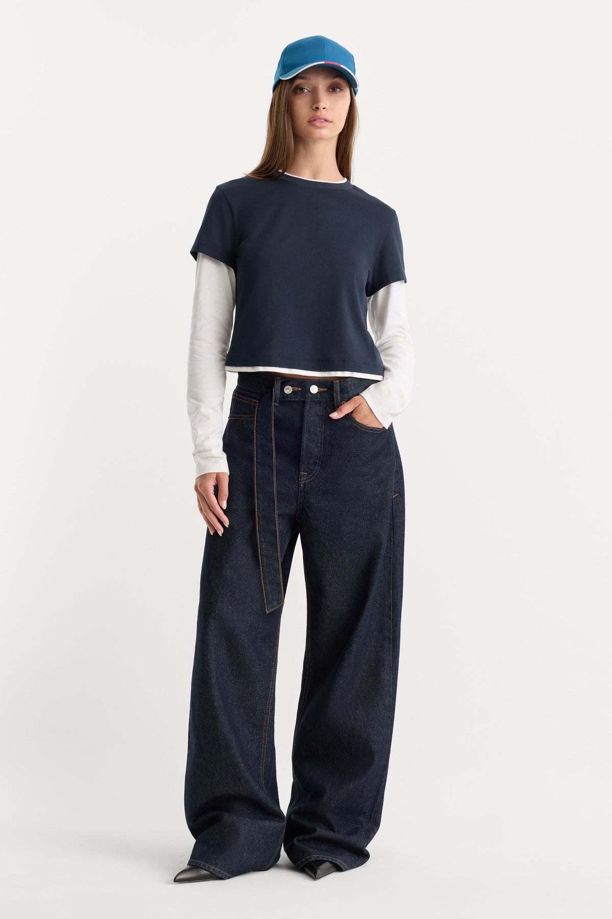 Luxury THE COMBO LAYERED TEE NAVY WITH CHALK