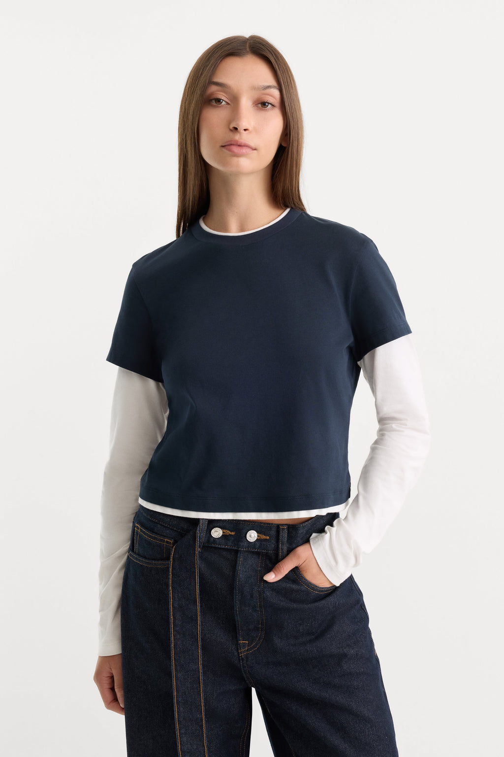 Luxury THE COMBO LAYERED TEE NAVY WITH CHALK
