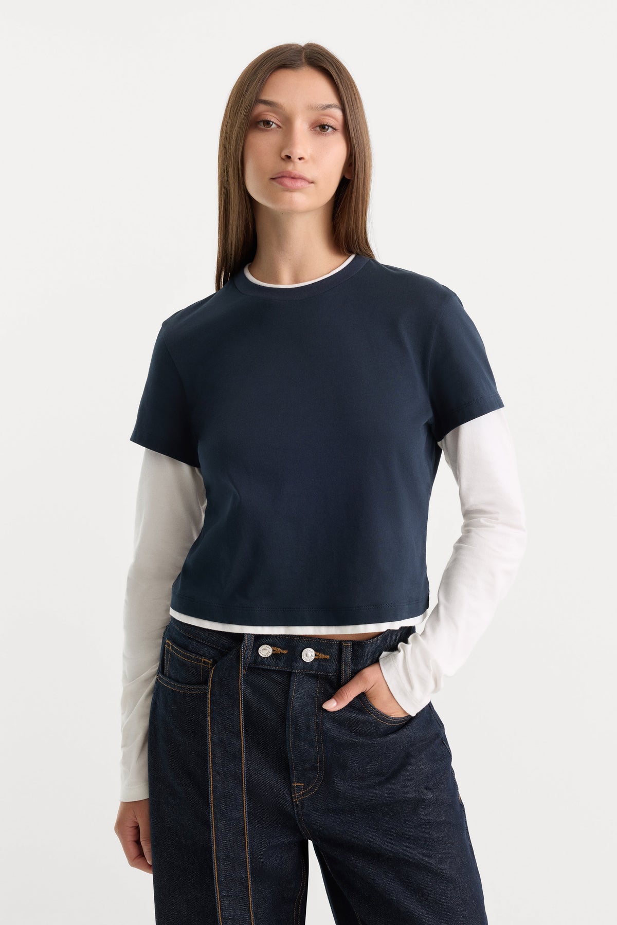 Luxury THE COMBO LAYERED TEE NAVY WITH CHALK