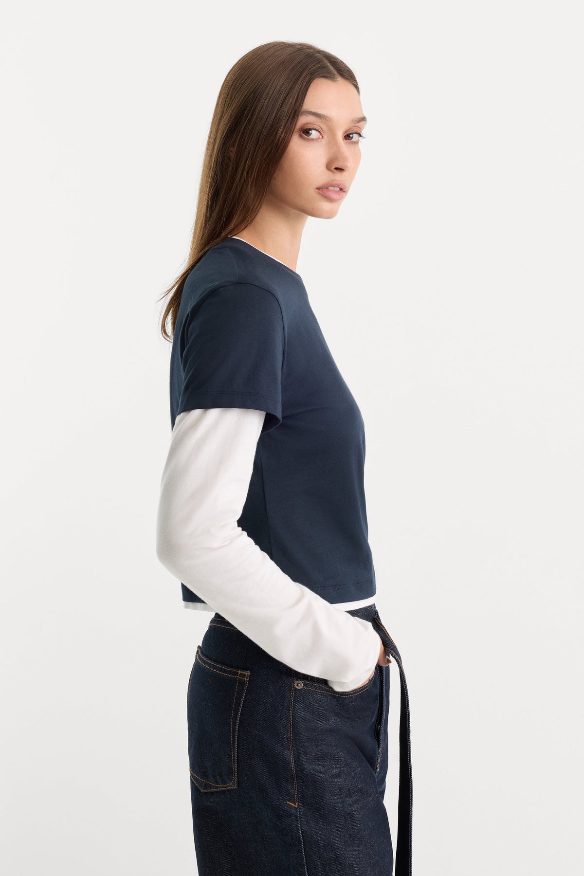 Luxury THE COMBO LAYERED TEE NAVY WITH CHALK
