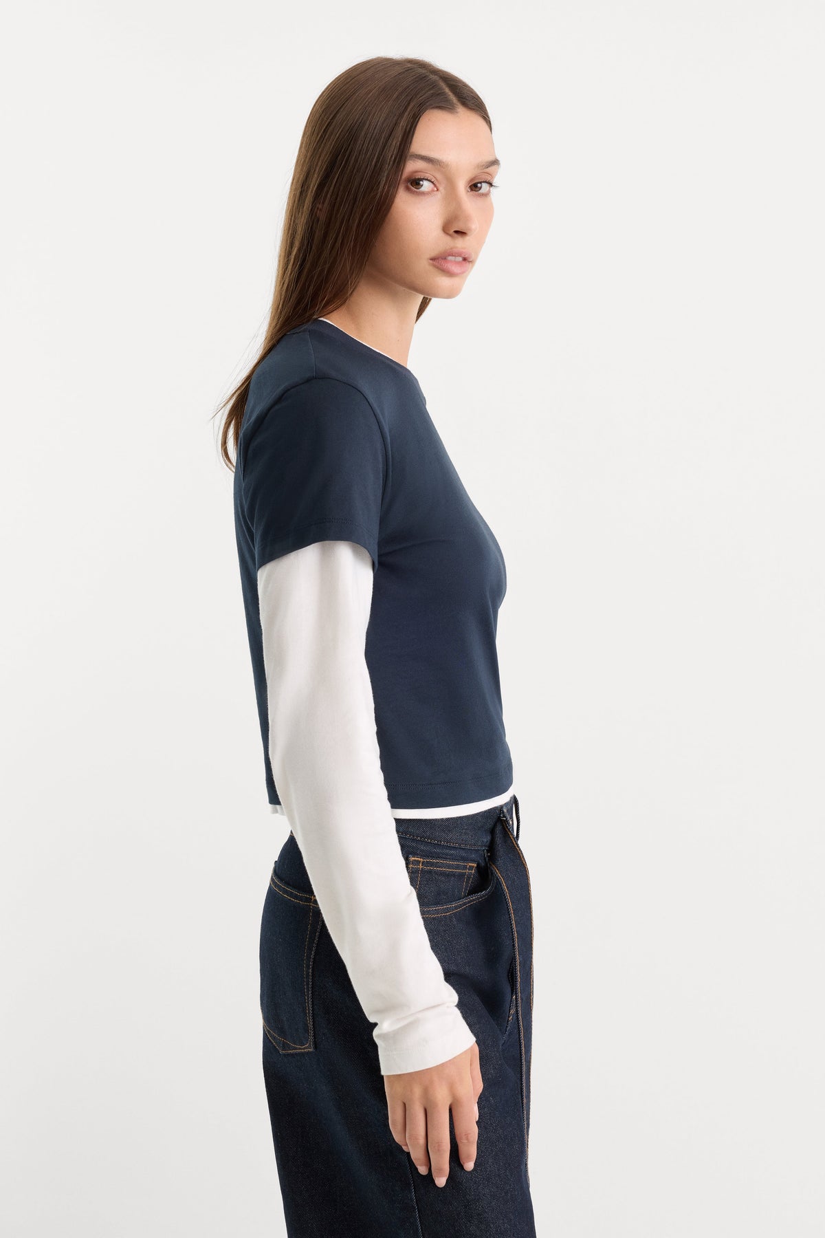 Luxury THE COMBO LAYERED TEE NAVY WITH CHALK