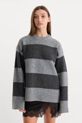 Luxury THE OVERSIZED CREW SWEATER GREY MELANGE STRIPE
