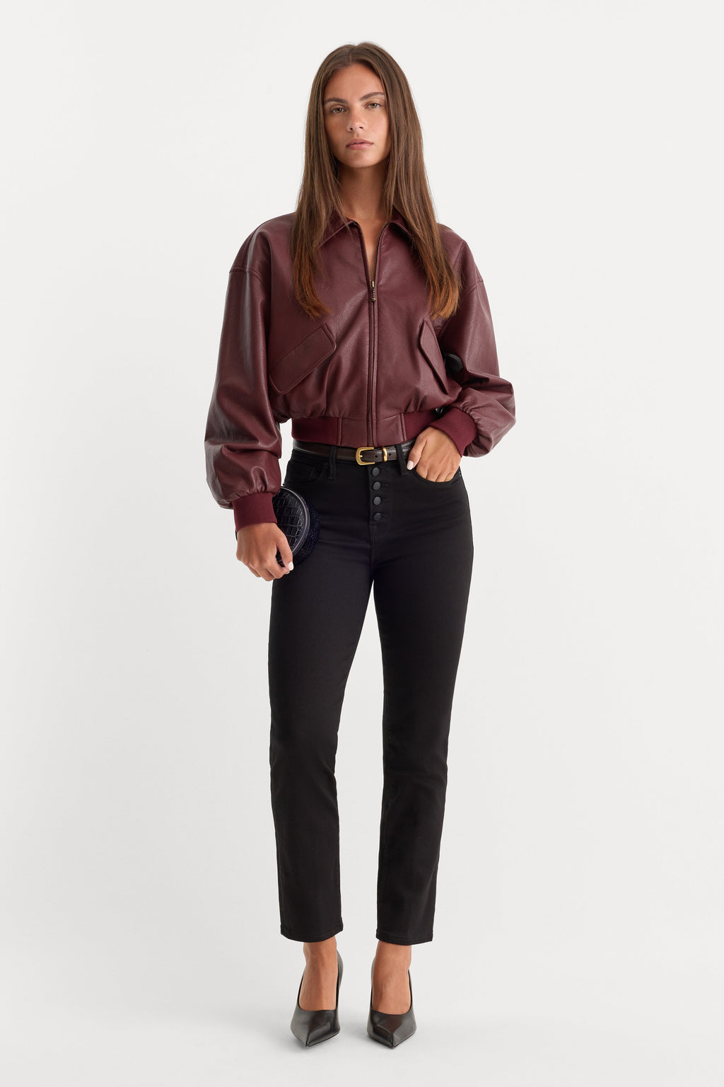 Luxury NEVER FADE BUTTON FRONT GOOD LEGS STRAIGHT JEANS BLACK001
