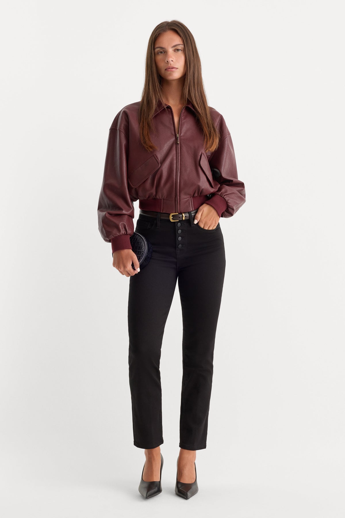 Luxury NEVER FADE BUTTON FRONT GOOD LEGS STRAIGHT JEANS BLACK001