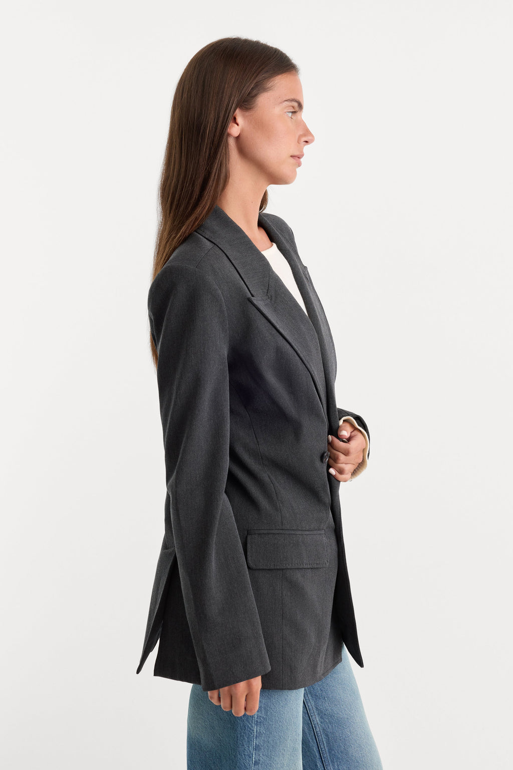 Luxury ESSENTIAL SUITING OVERSIZED DOUBLE BREASTED BLAZER DARK HEATHER GRAY