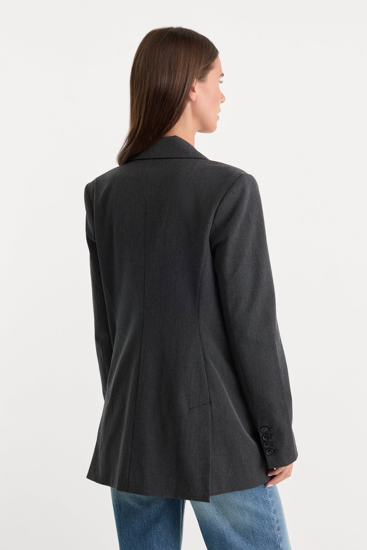 Luxury ESSENTIAL SUITING OVERSIZED DOUBLE BREASTED BLAZER DARK HEATHER GRAY