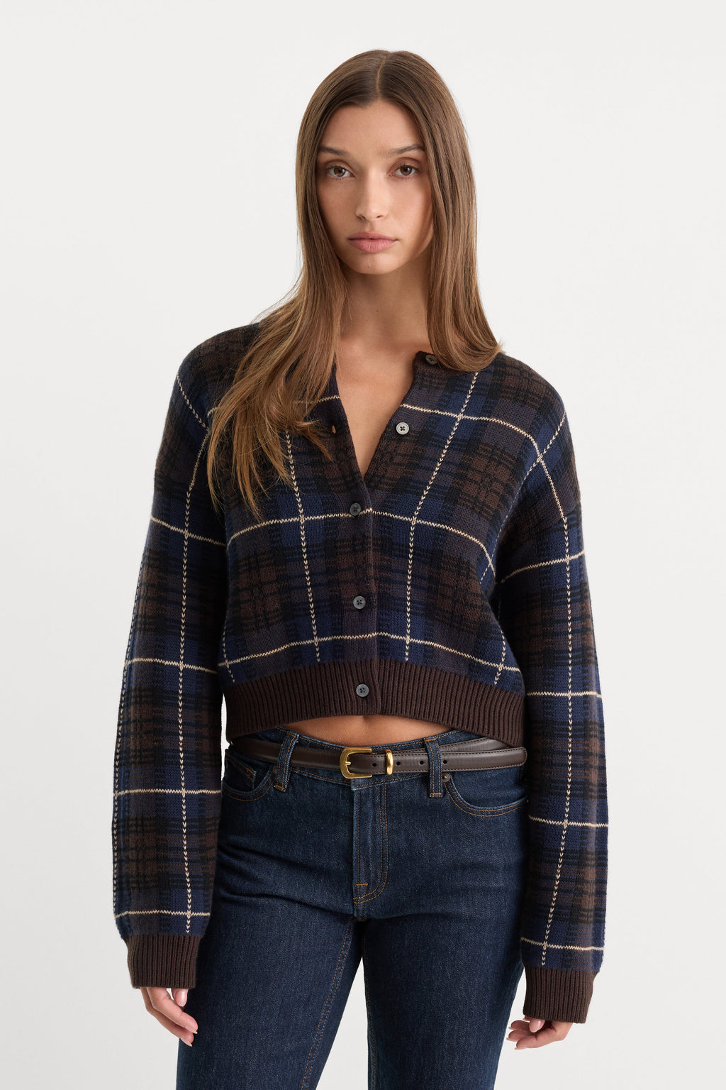Luxury THE JACQUARD CARDIGAN CHOCOLATE PLAID