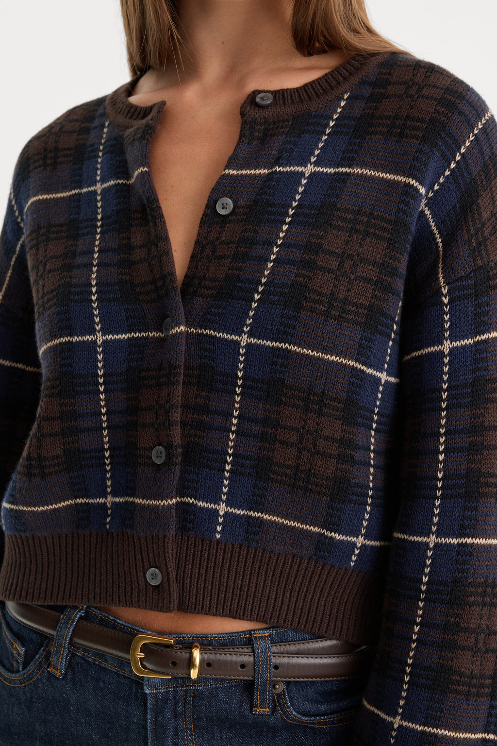 Luxury THE JACQUARD CARDIGAN CHOCOLATE PLAID