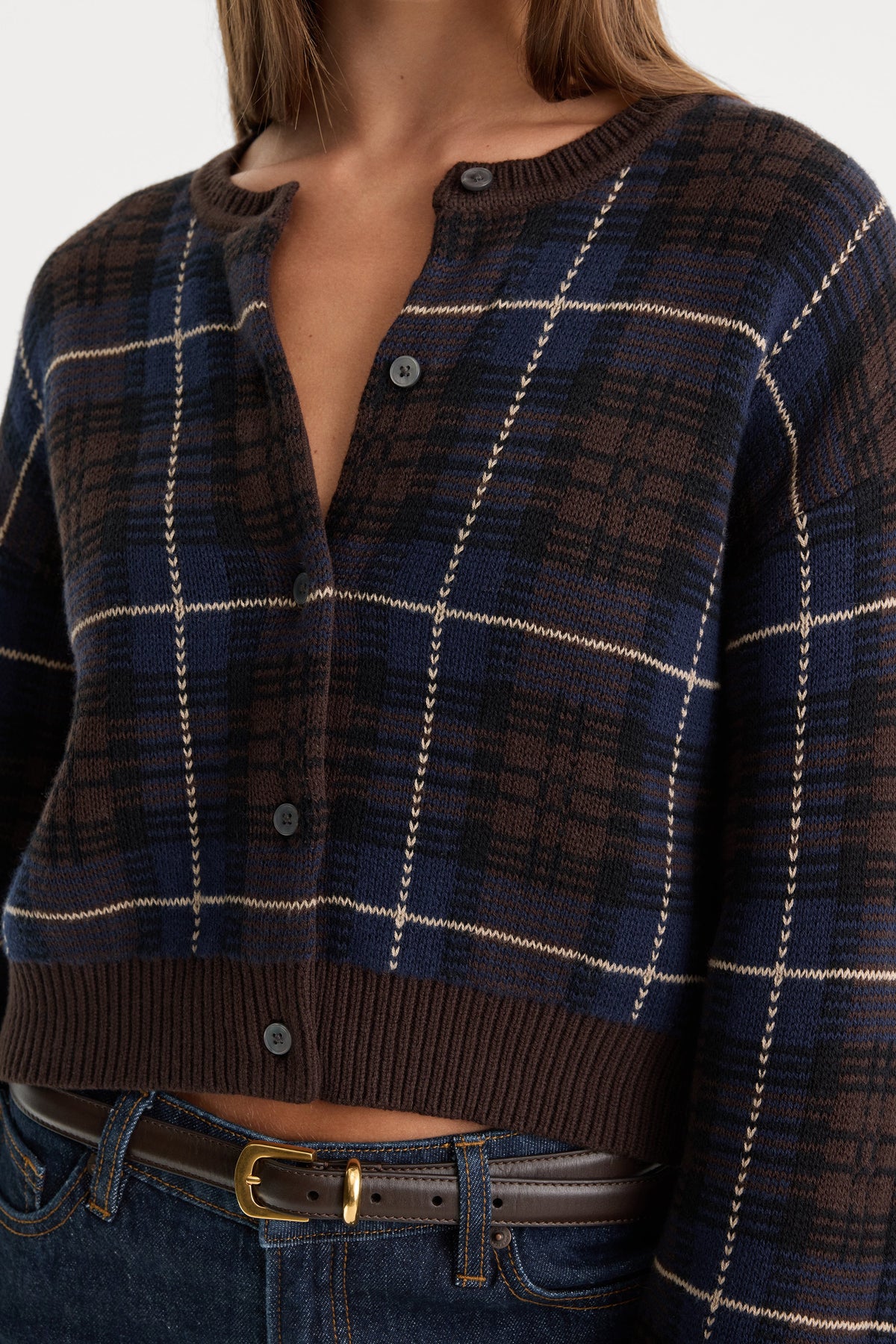 Luxury THE JACQUARD CARDIGAN CHOCOLATE PLAID