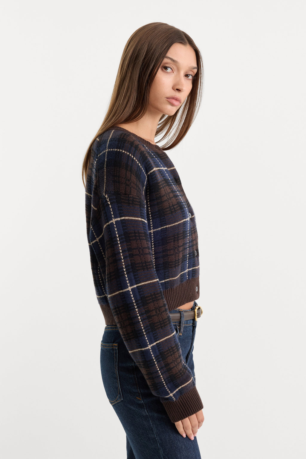 Luxury THE JACQUARD CARDIGAN CHOCOLATE PLAID