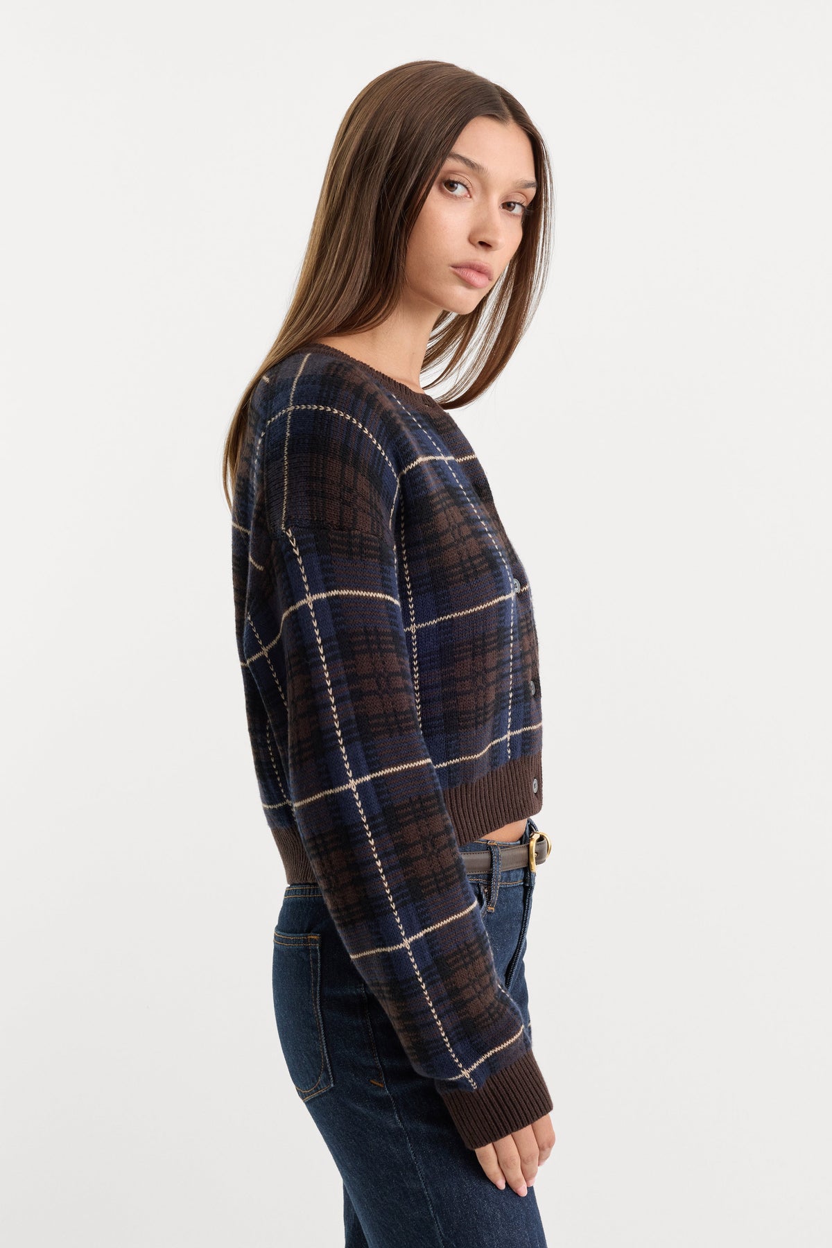 Luxury THE JACQUARD CARDIGAN CHOCOLATE PLAID